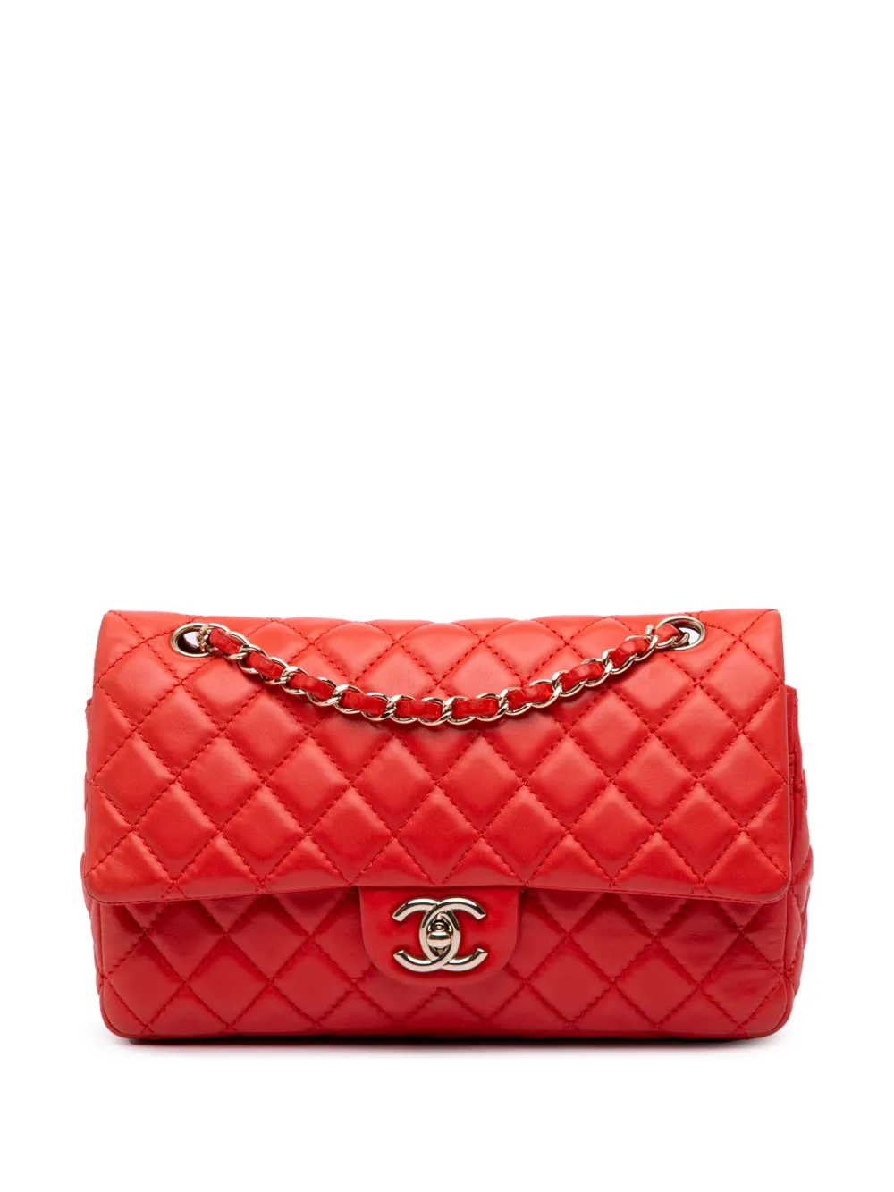 CHANEL Pre-Owned 2008-2009 ミディアム クラシック ラムスキン ダブルフラップ ショルダーバッグ - レッド CHANEL Pre-Owned 2008-2009 ミディアム クラシック ラムスキン ダブルフラップ ショルダーバッグ - レッド