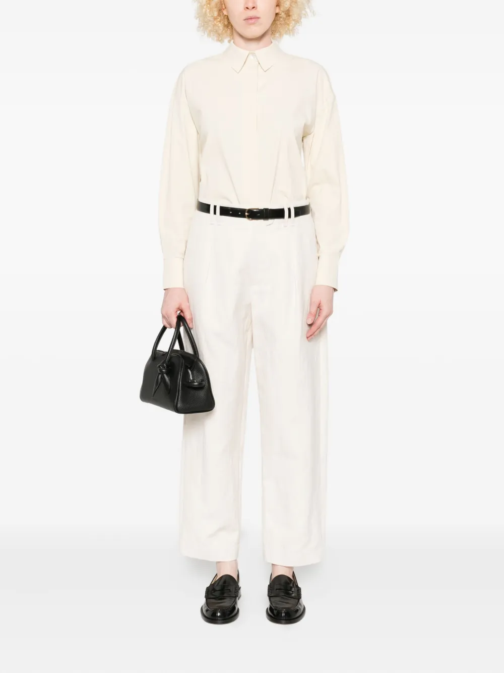 Max Mara Blouse met lange mouwen en kraag Beige