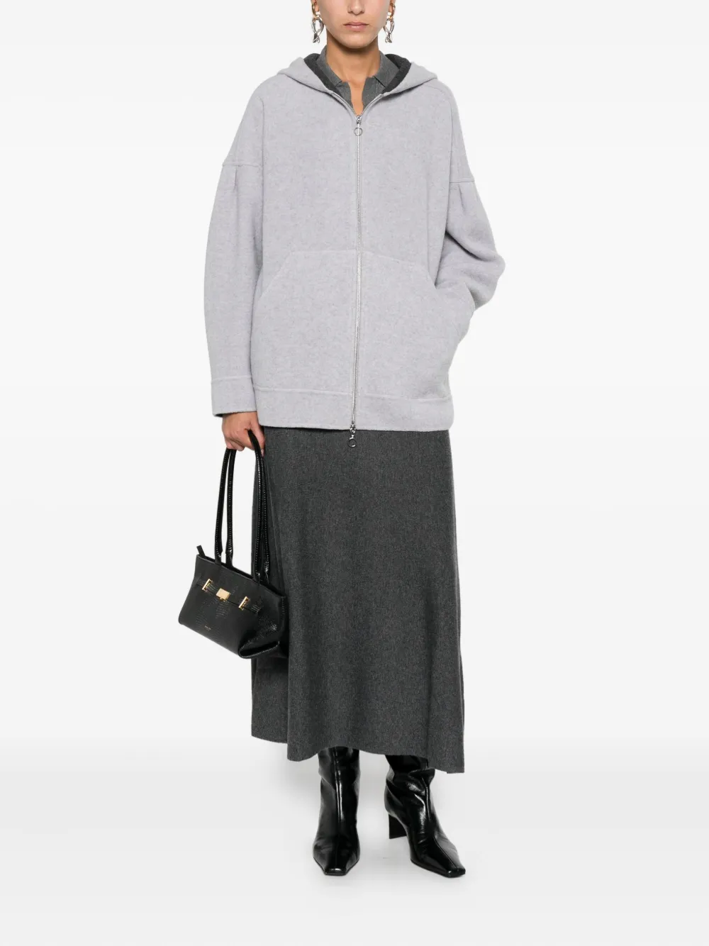Max Mara Hooded Zip-front Jacket In Gray