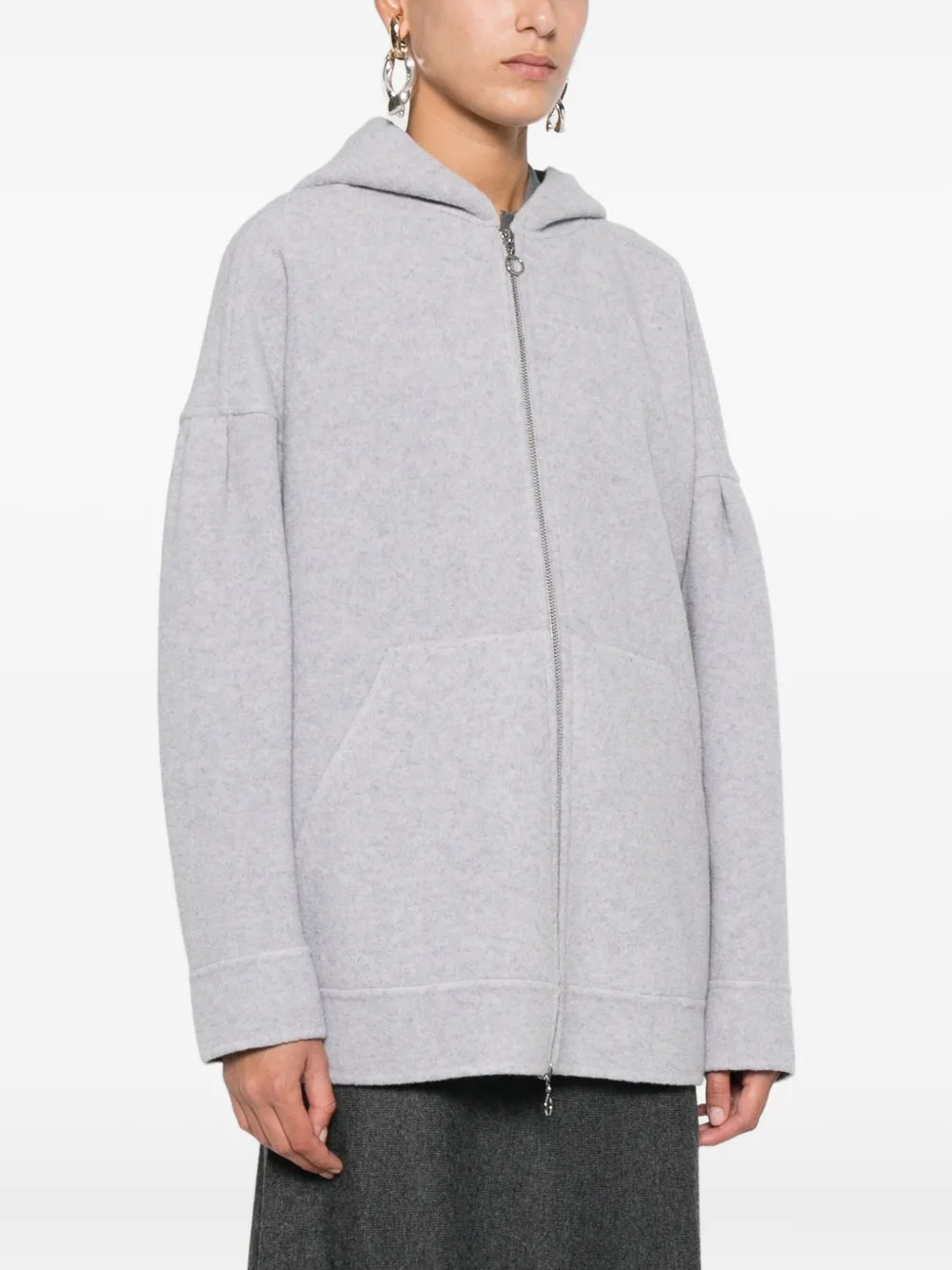 Max Mara Hooded Zip-front Jacket In Gray