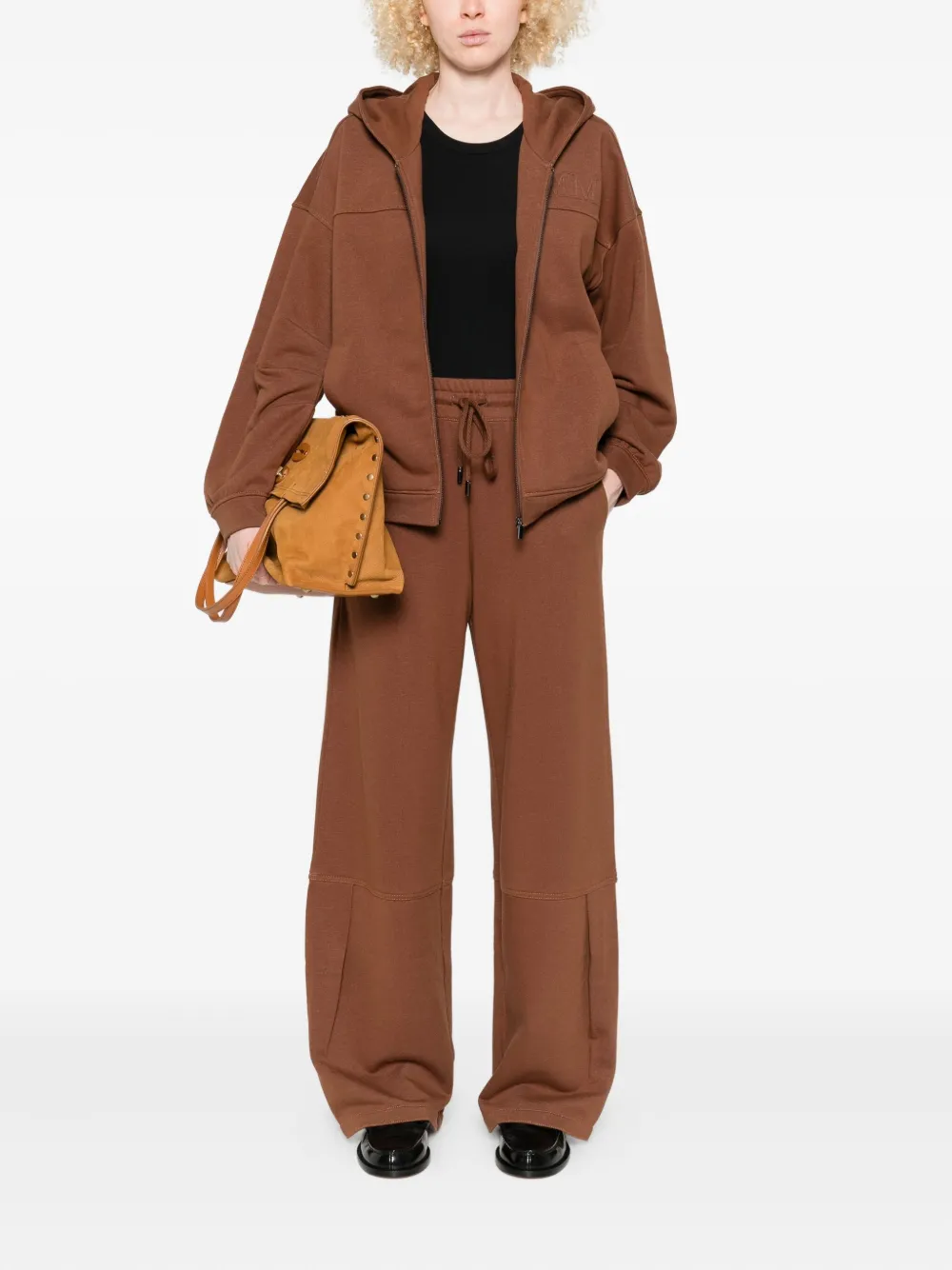 Max Mara Logo-embroidered Zip-up Hoodie In Brown