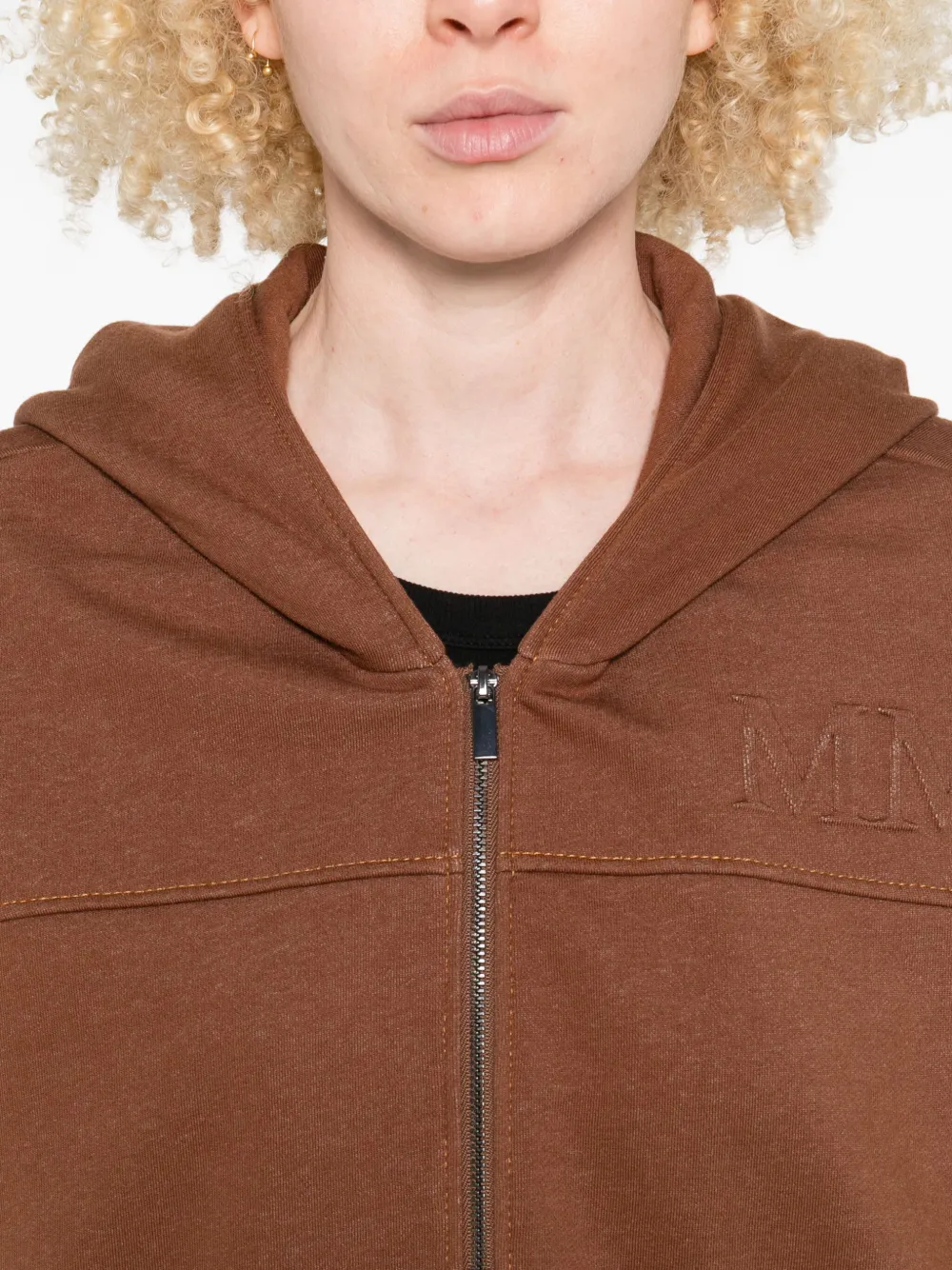 Max Mara Logo-embroidered Zip-up Hoodie In Brown