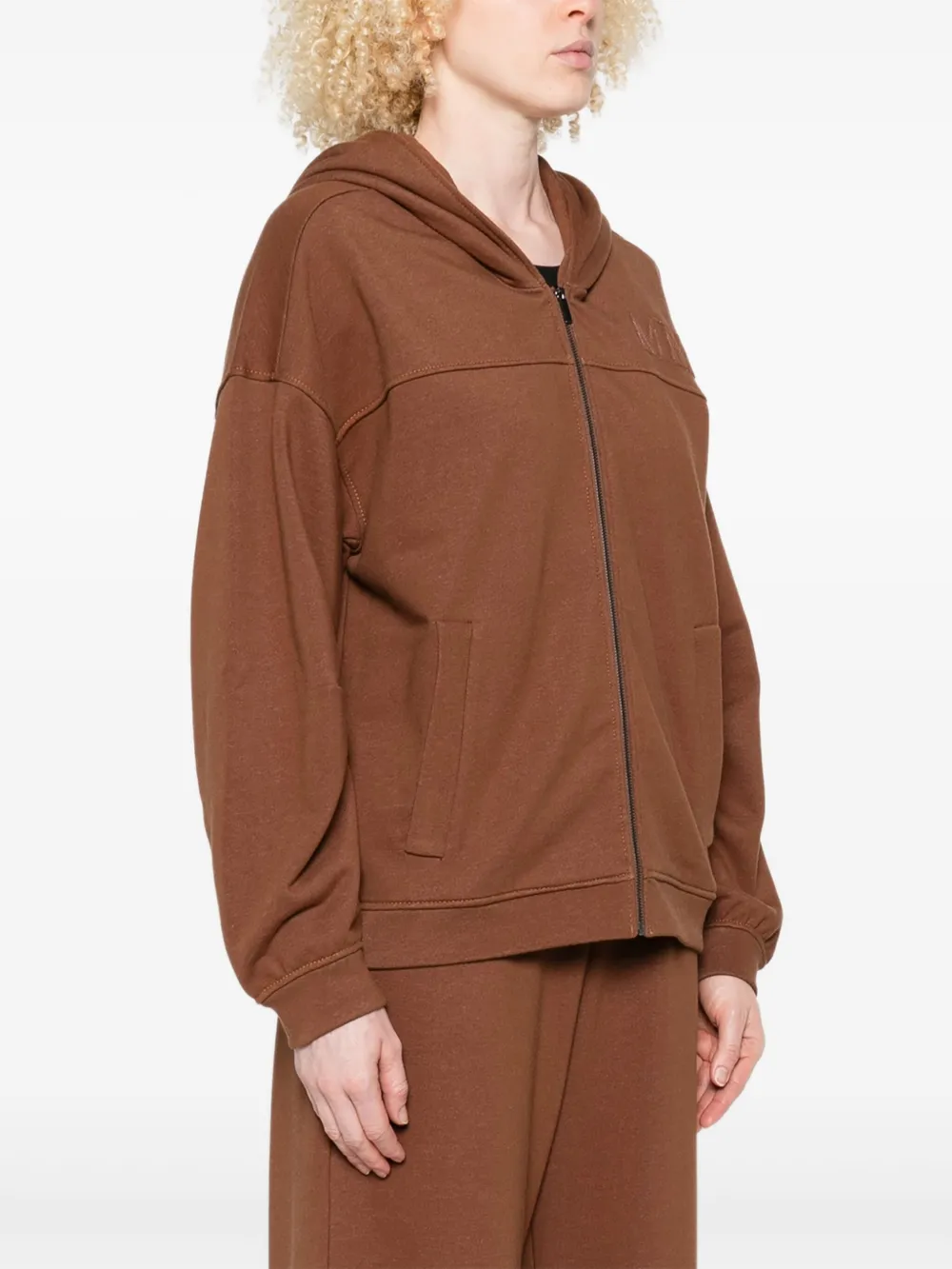 Max Mara Logo-embroidered Zip-up Hoodie In Brown