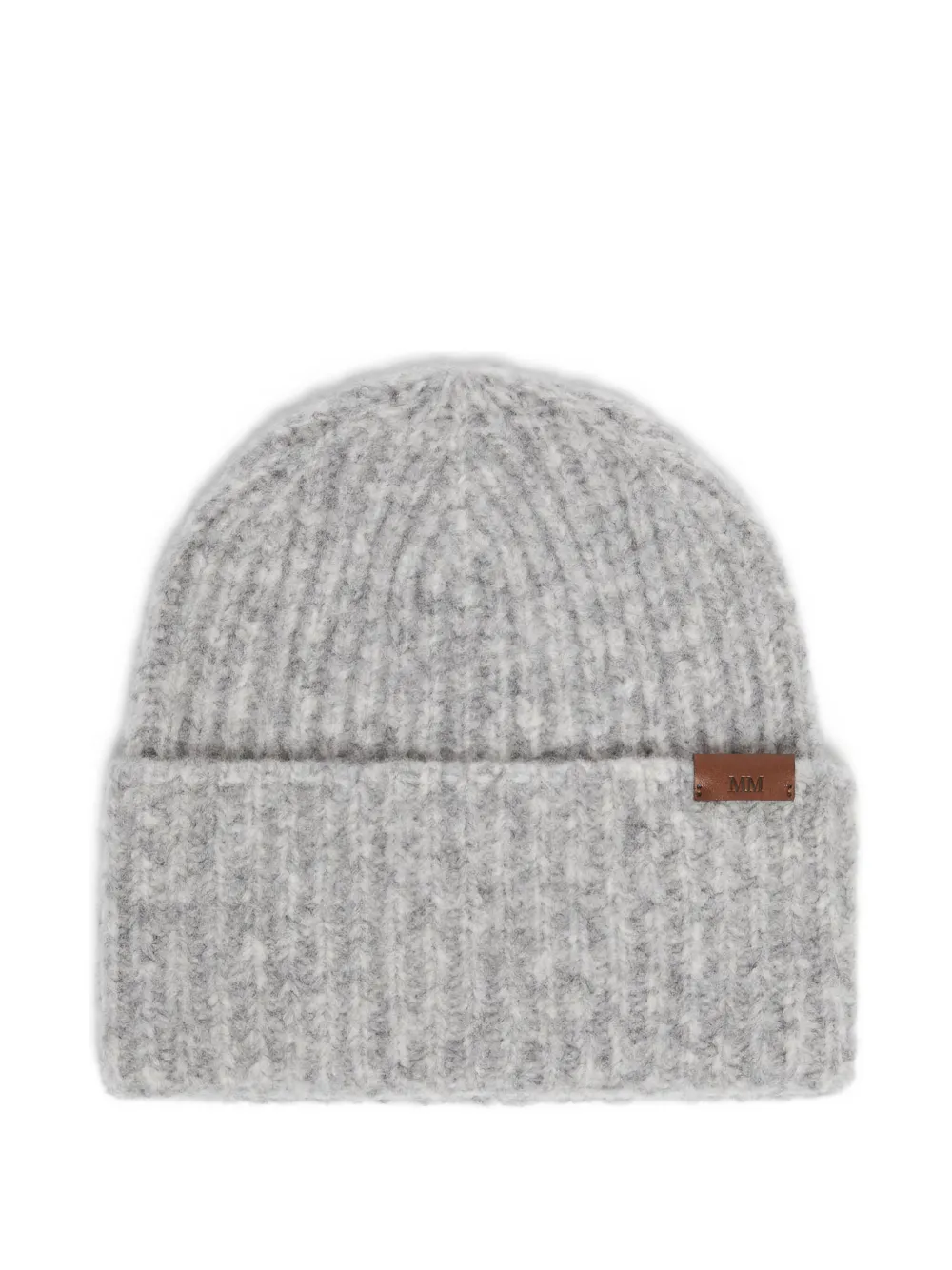 Max Mara Ribbed Label Beanie In Gray