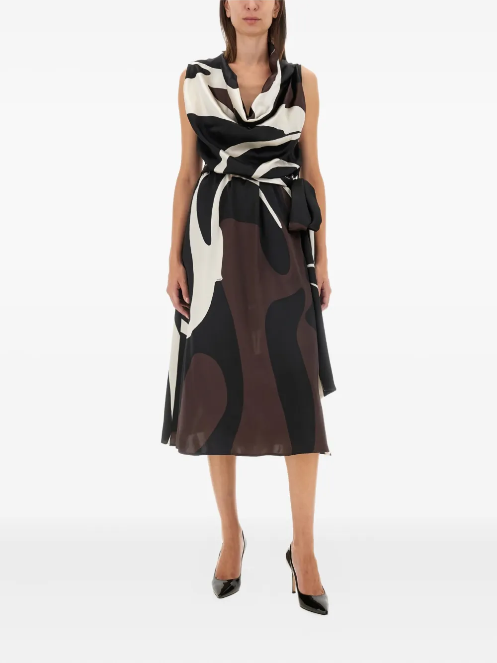 Kiton Cowl-neck Abstract Midi Dress In Black