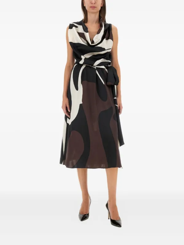 Kiton Cowl-neck Abstract Midi Dress in Black