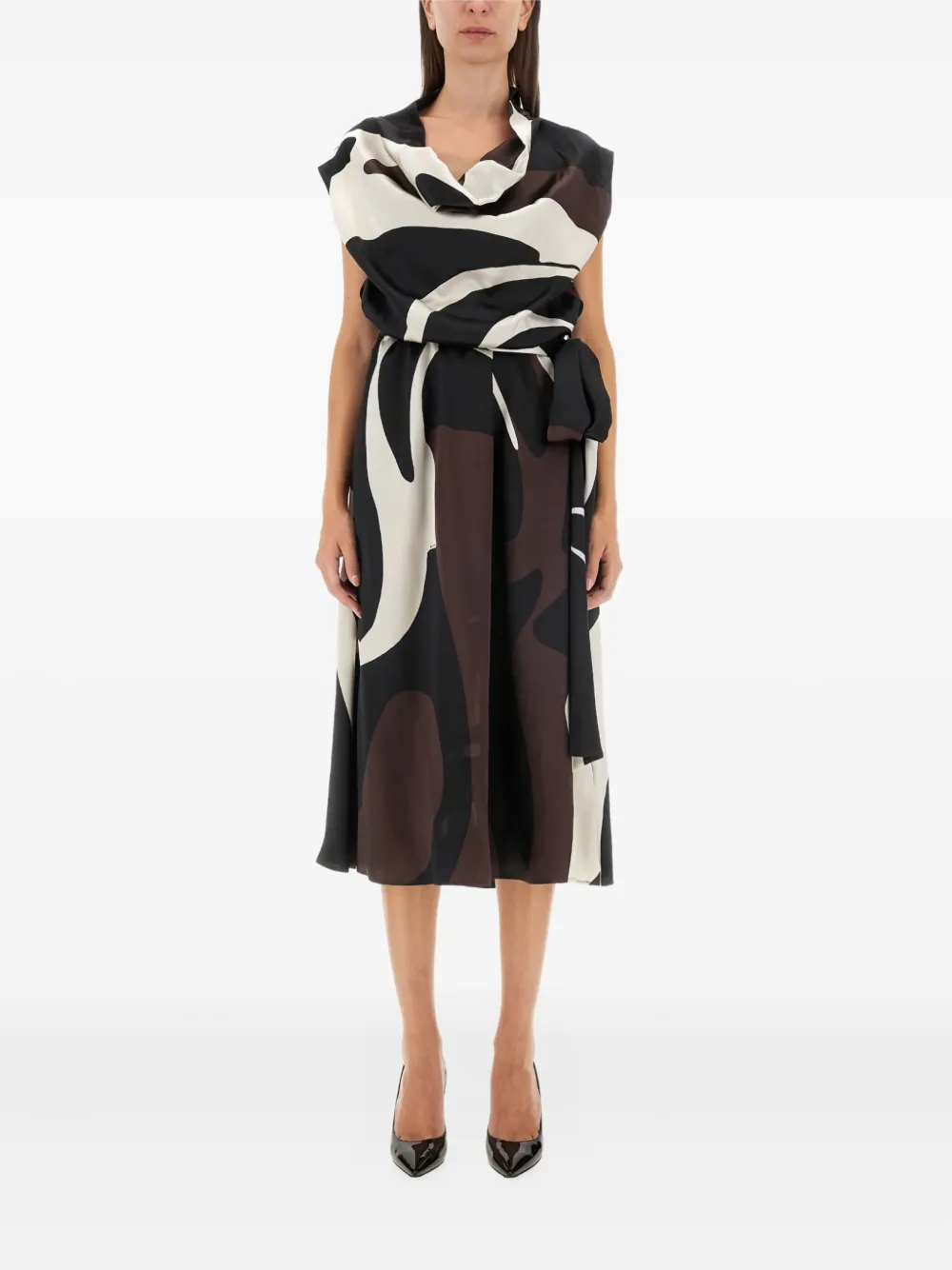 Kiton cowl-neck abstract midi dress - Zwart