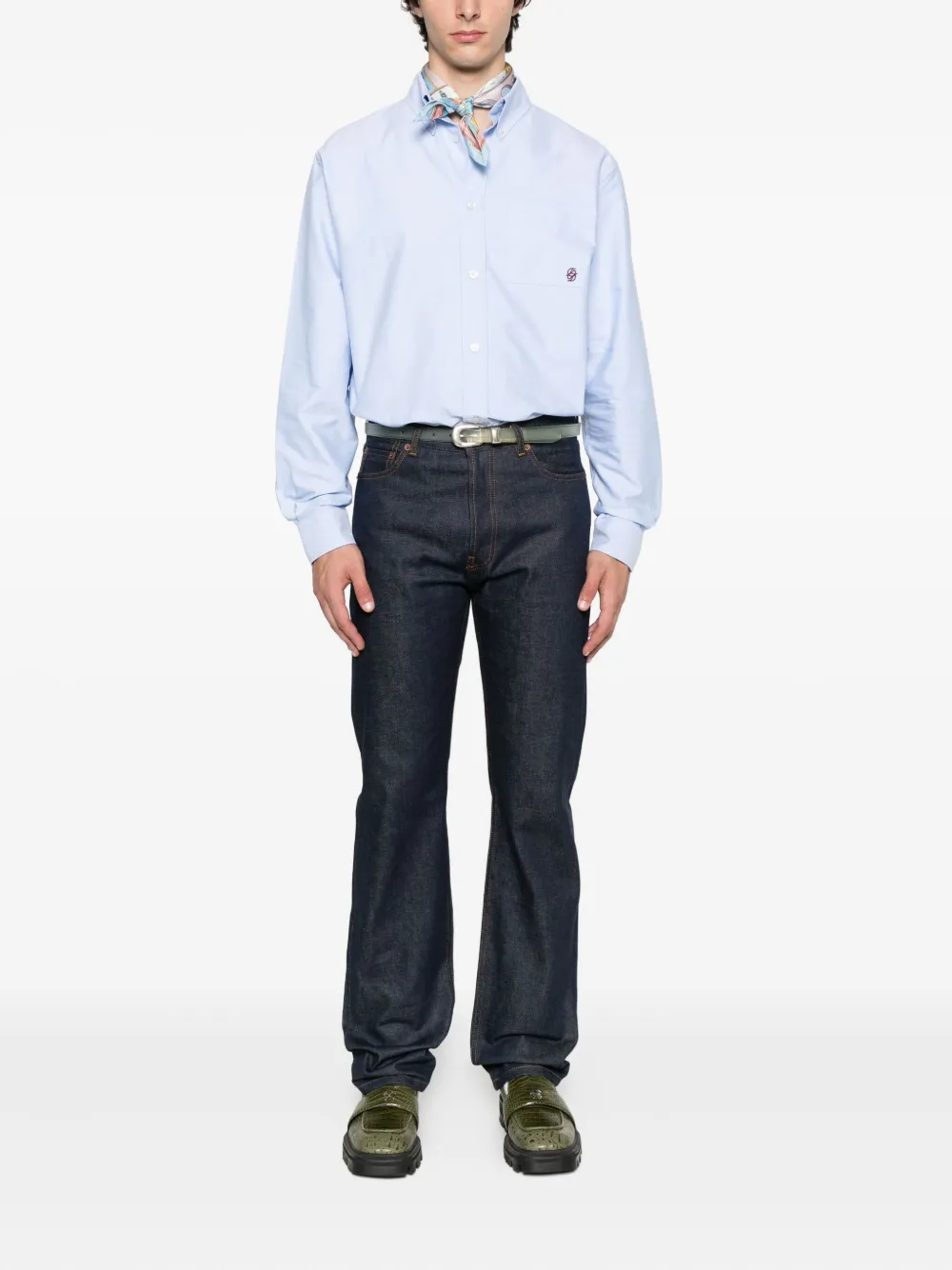 Drôle De Monsieur embroidered organic cotton shirt Blauw