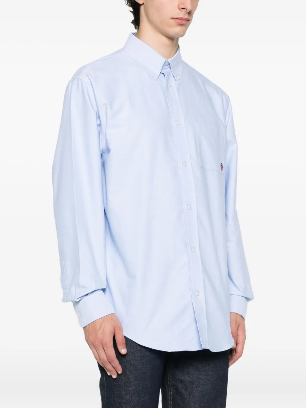 Drôle De Monsieur embroidered organic cotton shirt Blauw