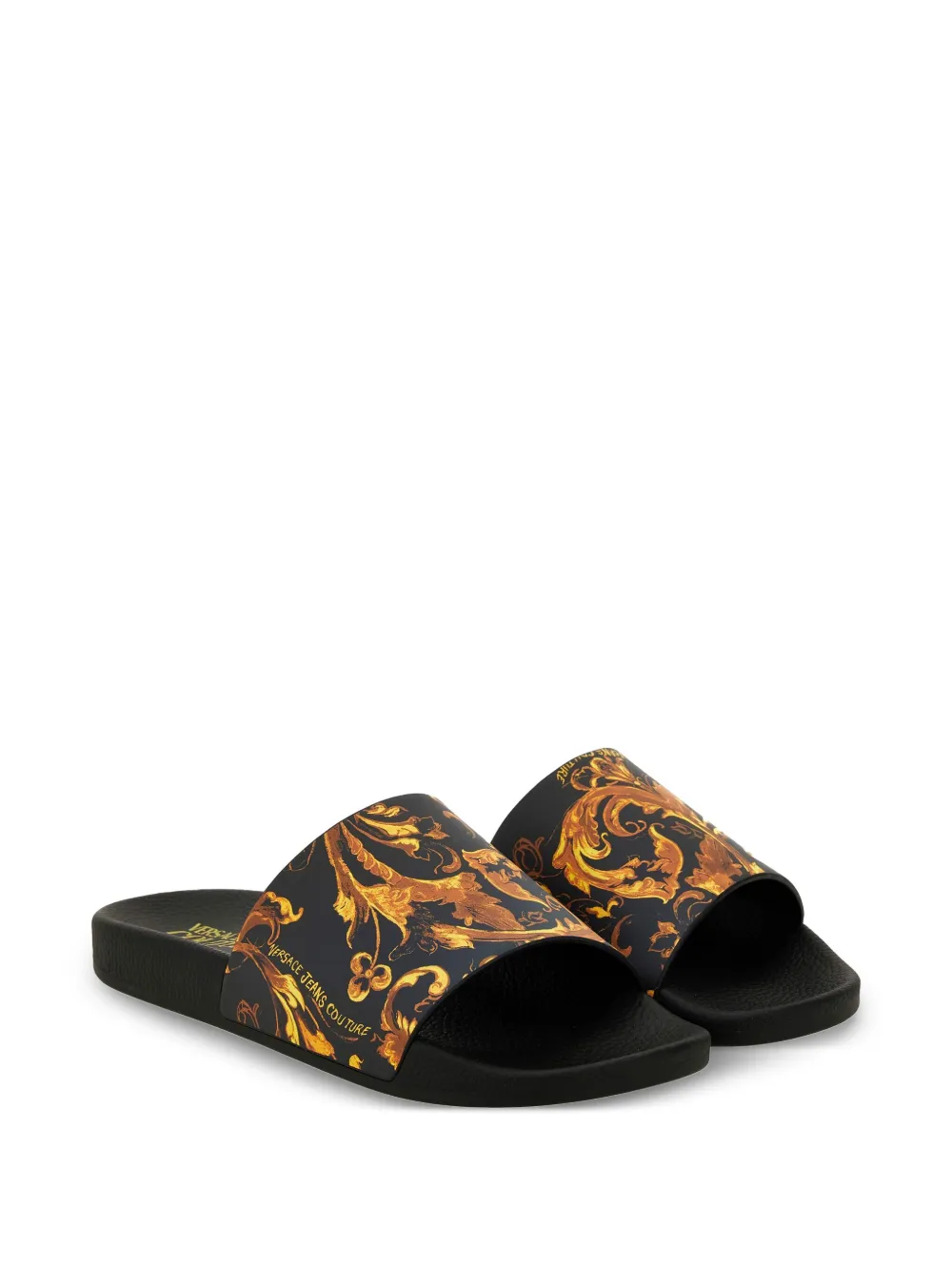Versace Jeans Couture Baroque-print Slides In Black
