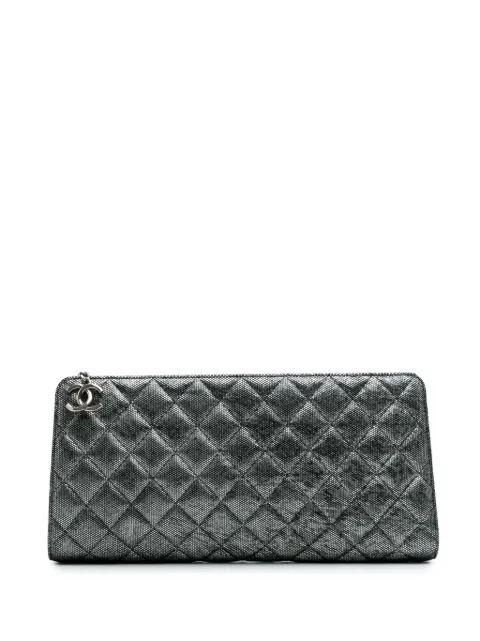 CHANEL Pre-Owned 2014 CC Quilted Metallic Calfskin Zip clutch bag
