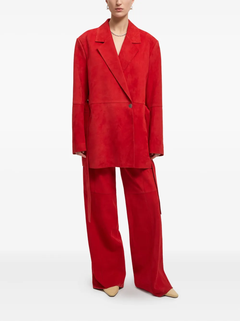 AERON Leren jack met ceintuur Rood