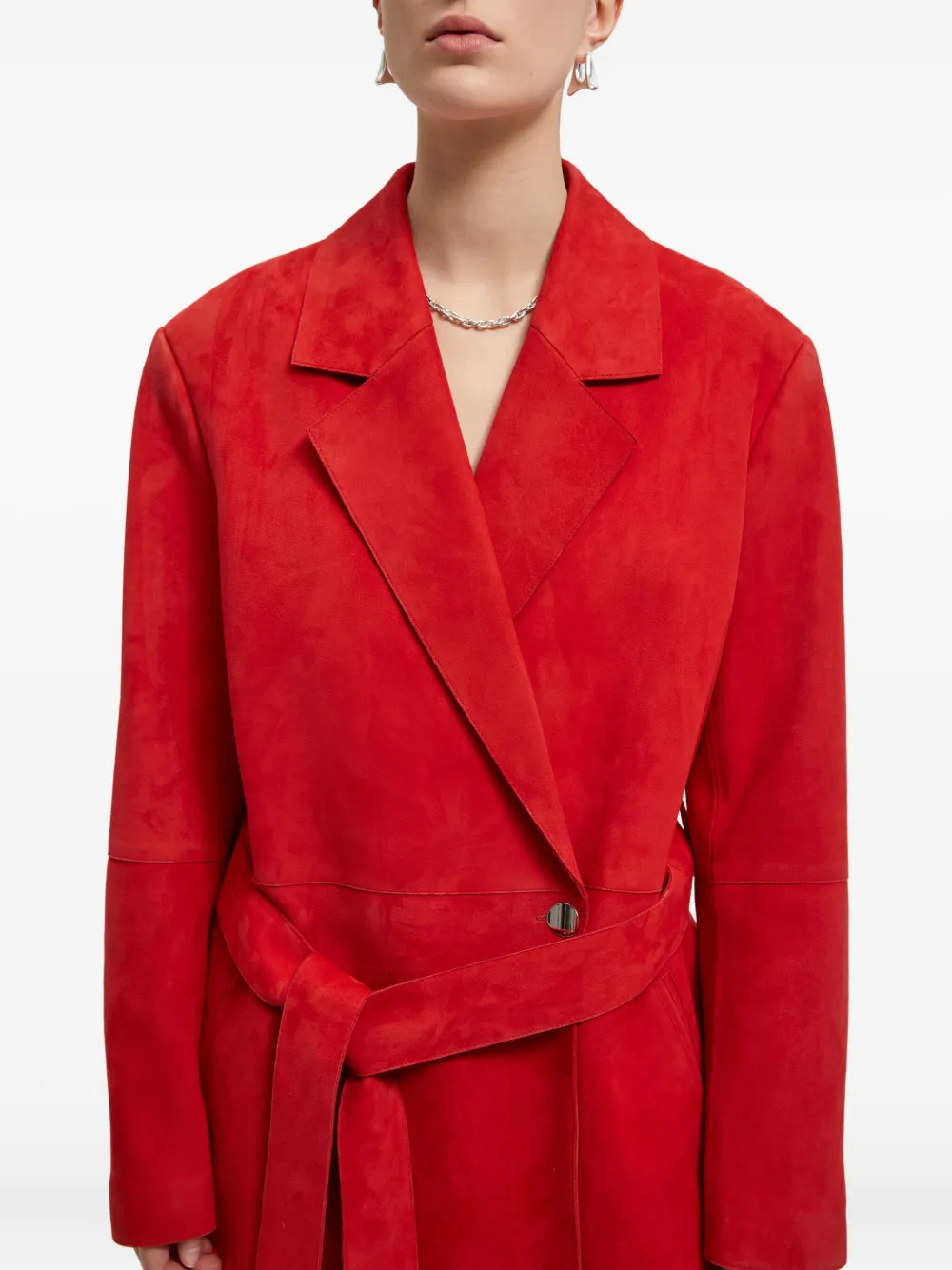 AERON Leren jack met ceintuur Rood