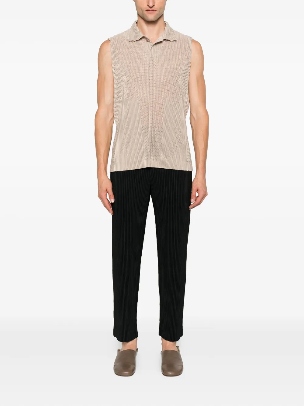 Homme Plissé Issey Miyake Geplooide spencer met kraag Beige