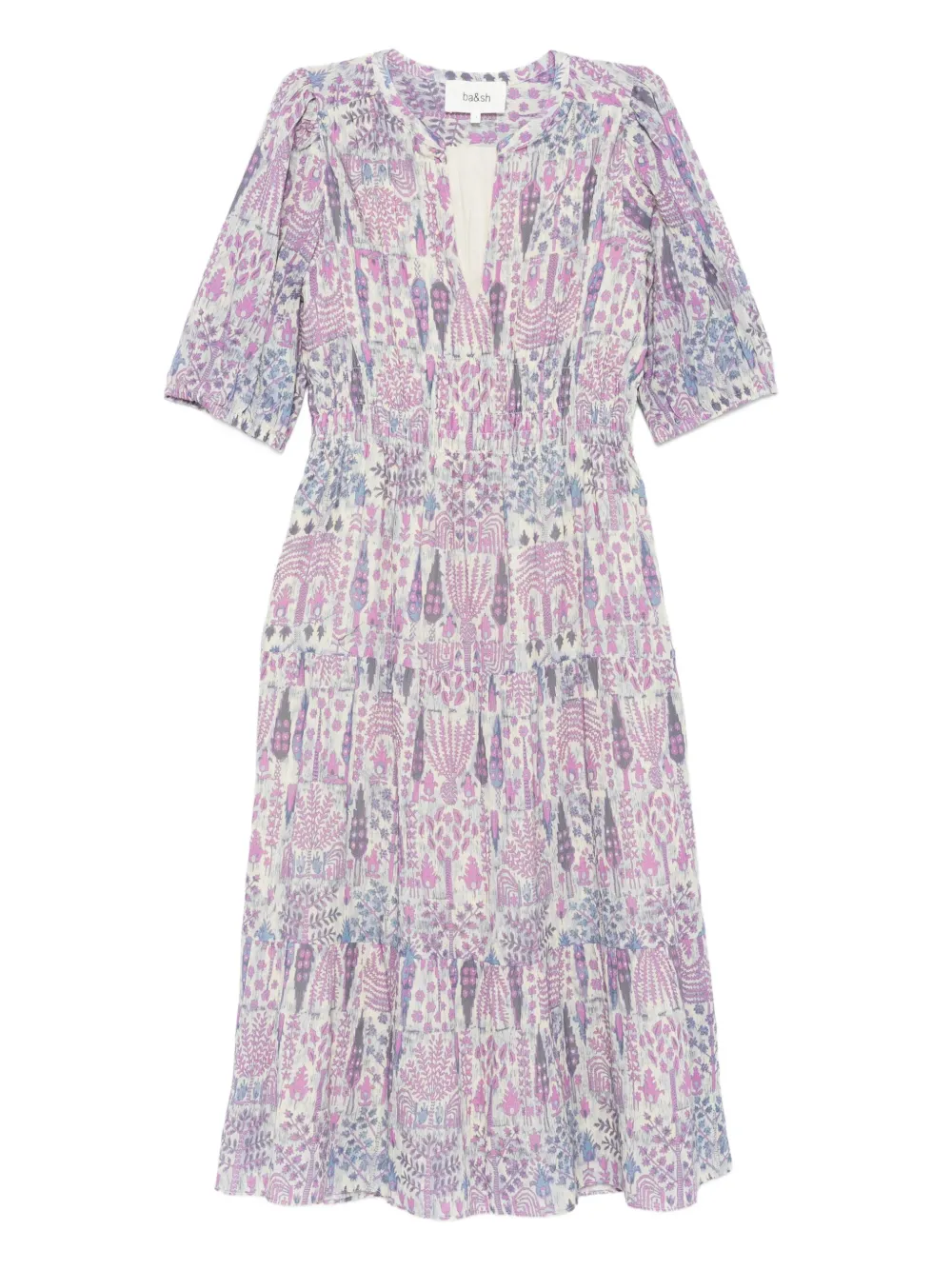 Ba&Sh Panissa puff-sleeve printed midi dress Roze