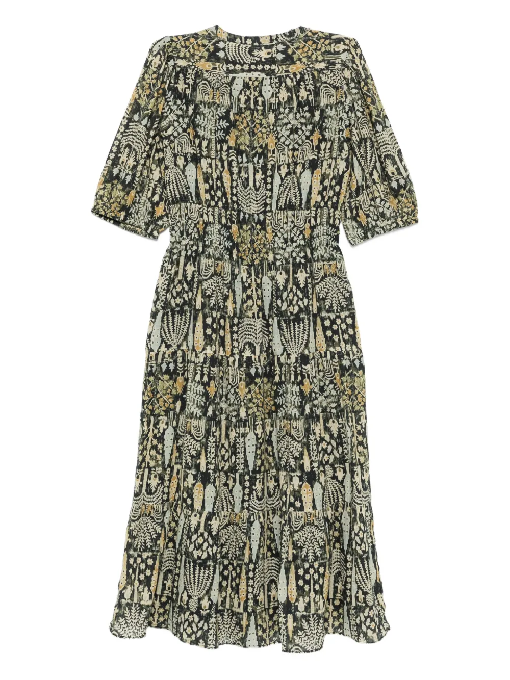 Ba&Sh Panissa floral-print puff-sleeve midi dress Zwart