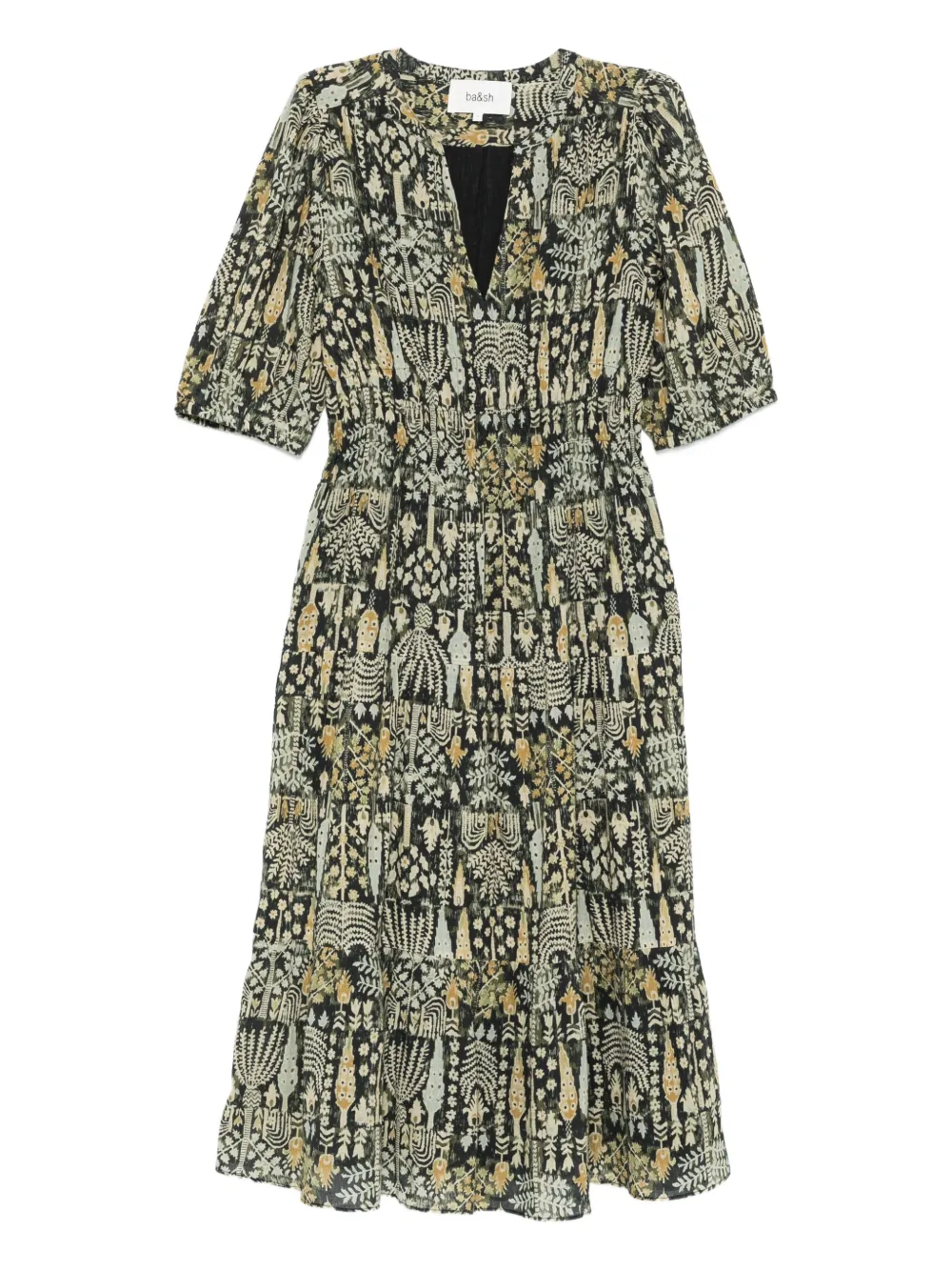 Ba&Sh Panissa floral-print puff-sleeve midi dress Zwart