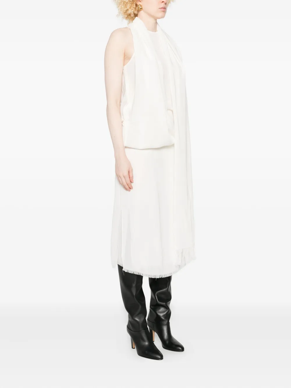 Totême Frayed-edge Draped Dress In White