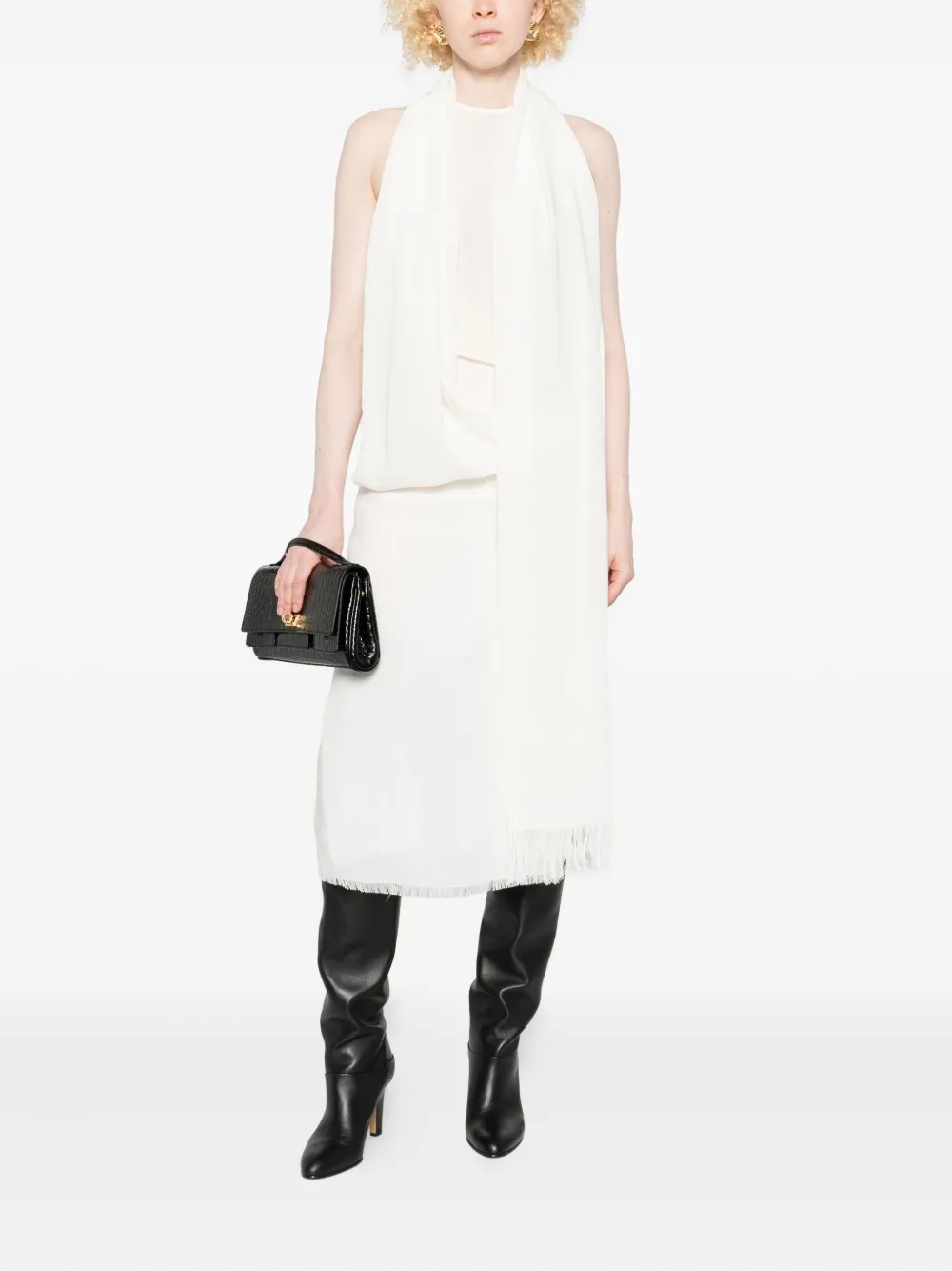 Totême Frayed-edge Draped Dress In White