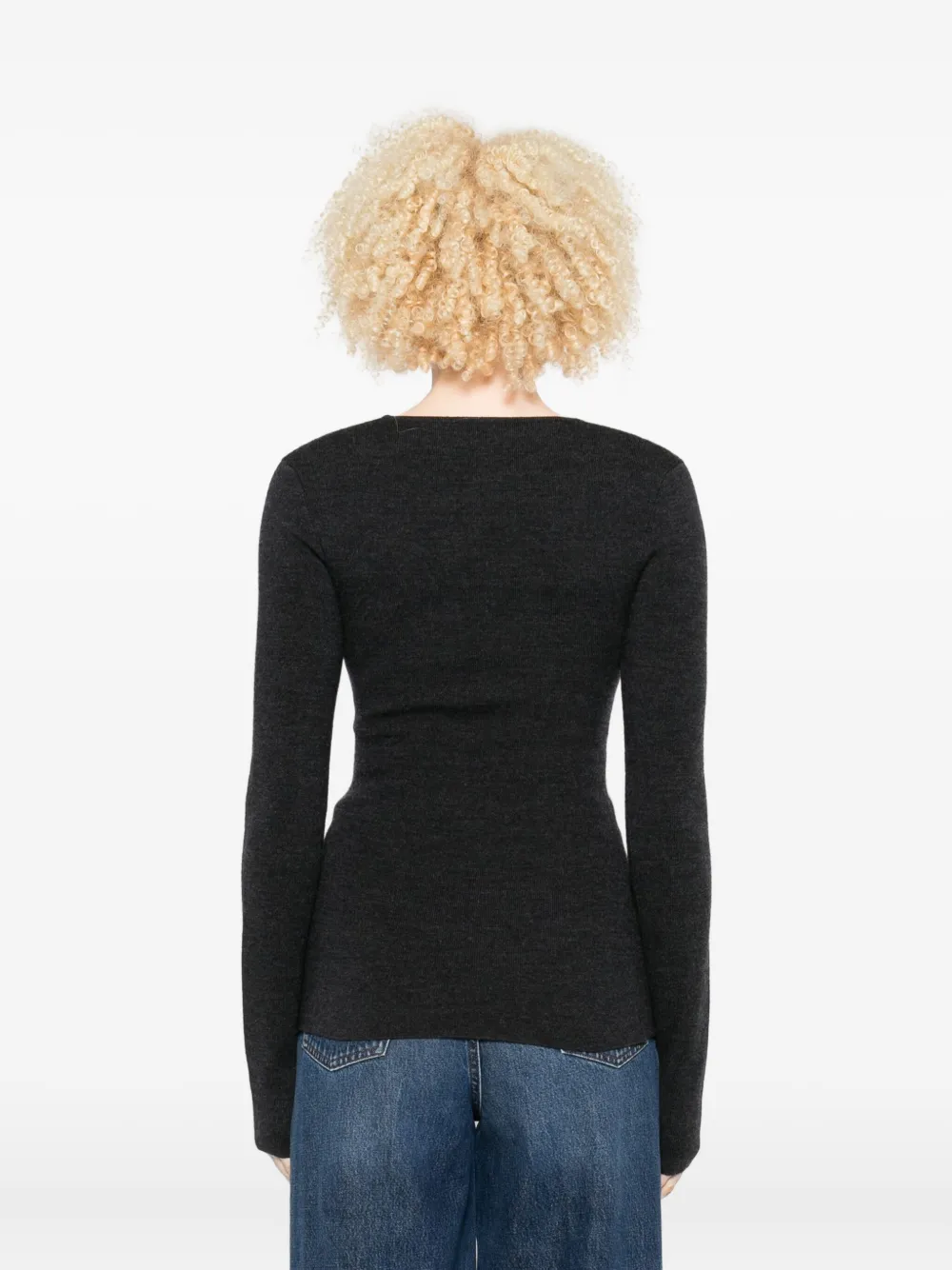 Totême Scoop-neck Long-sleeve Knit Top In Black