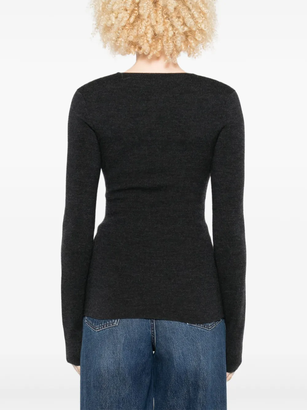 TOTEME Gebreide top met lange mouwen en diepe ronde hals Grijs