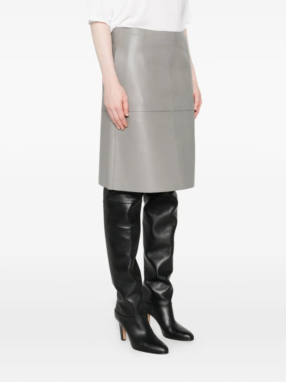 Totême Paneled Leather Skirt In Gray