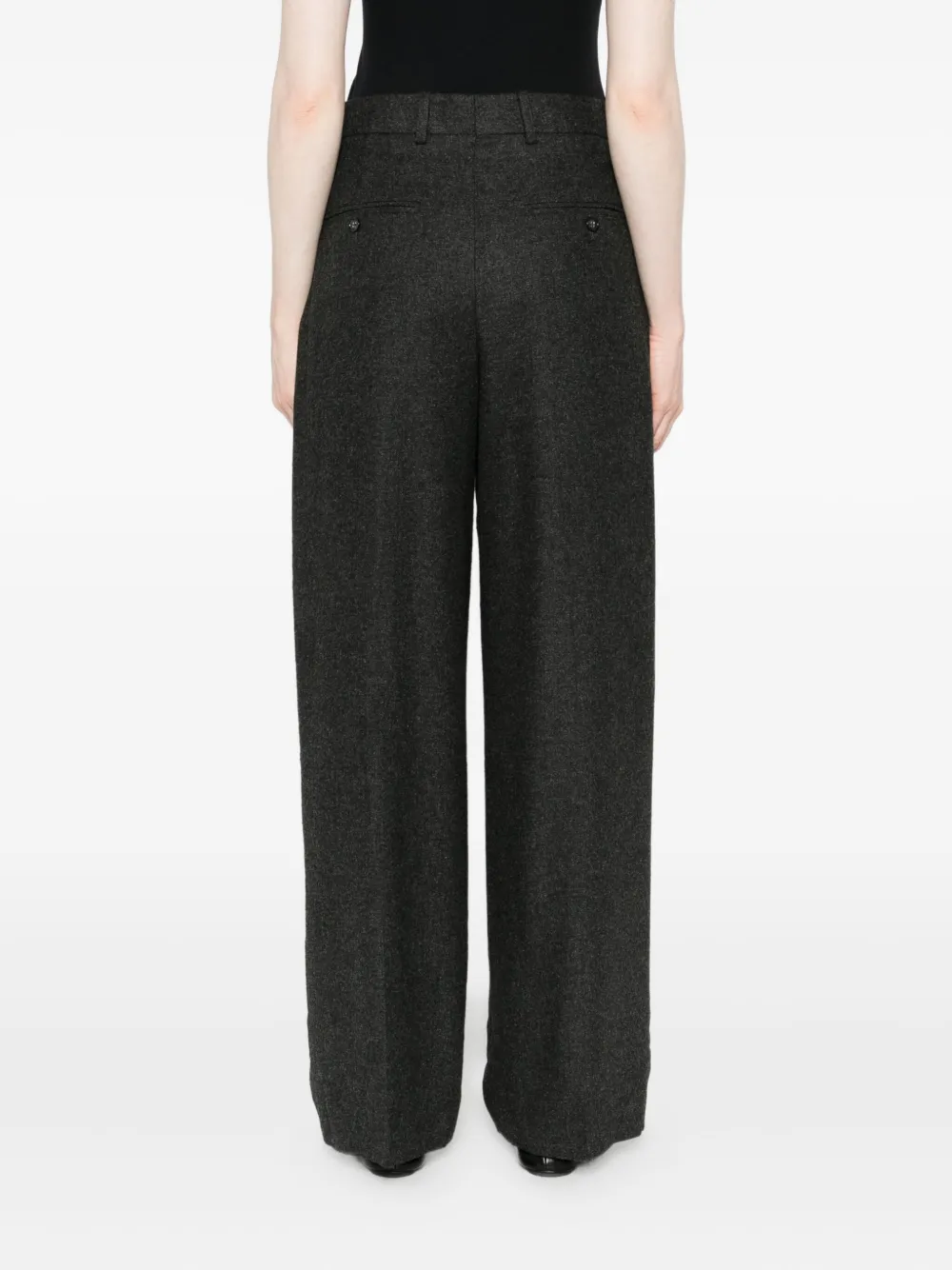 Totême Wide-leg Flannel Trousers Featuring Pockets In Black