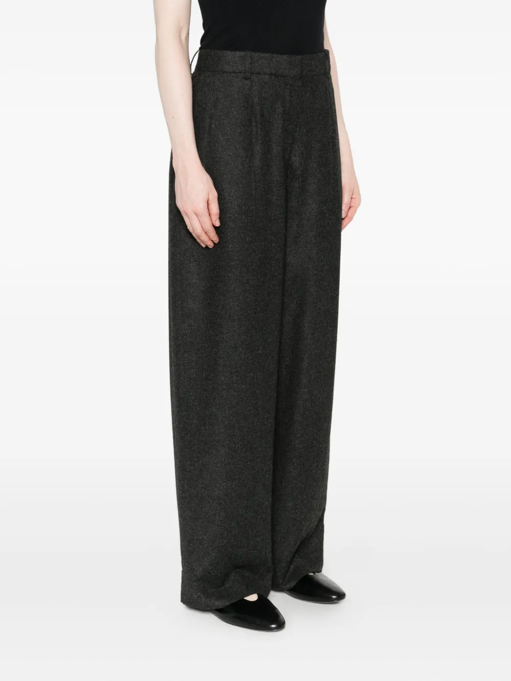 Totême Wide-leg Flannel Trousers Featuring Pockets In Black