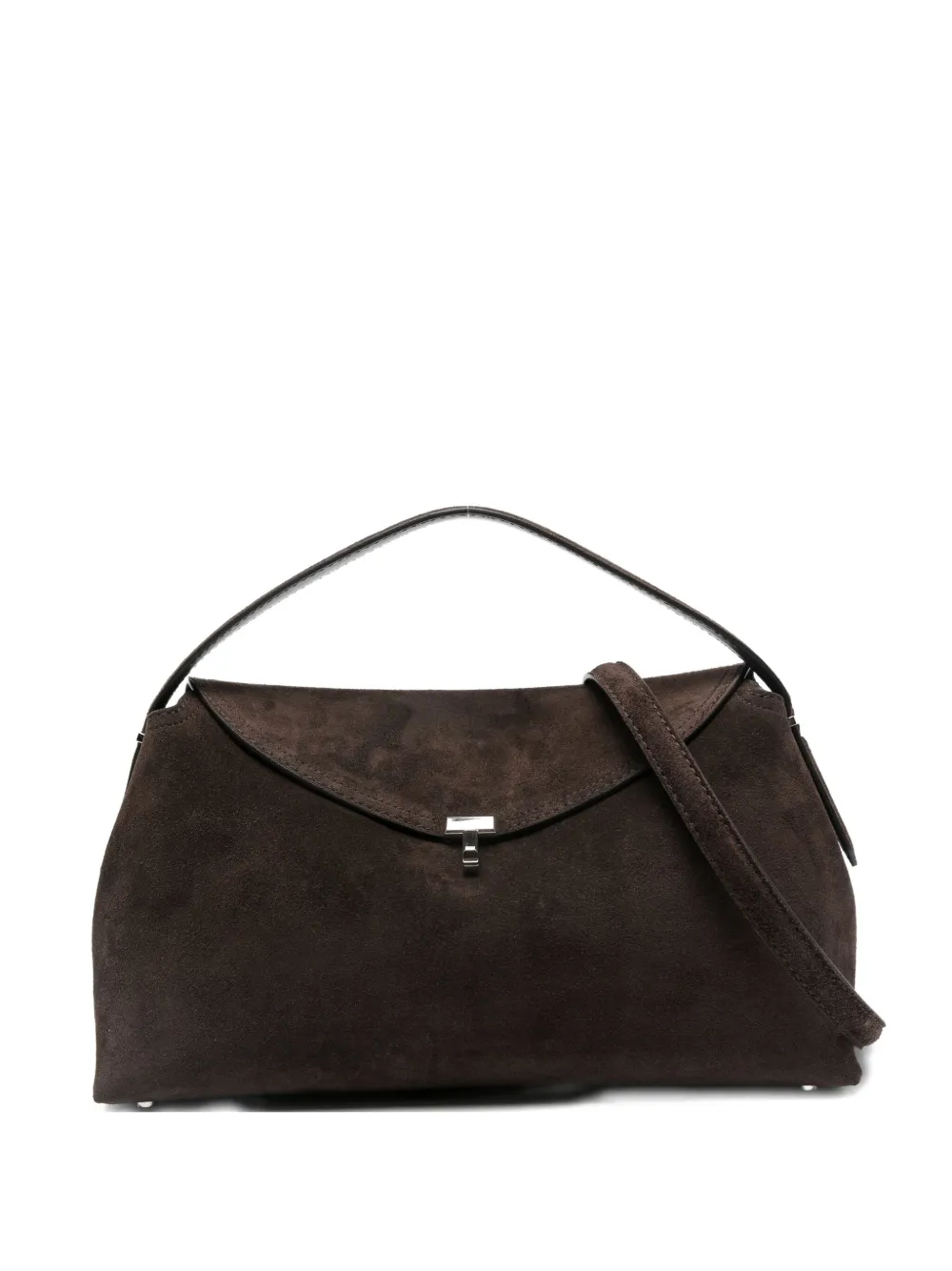Totême T-lock Suede Top-handle Shoulder Bag In Brown