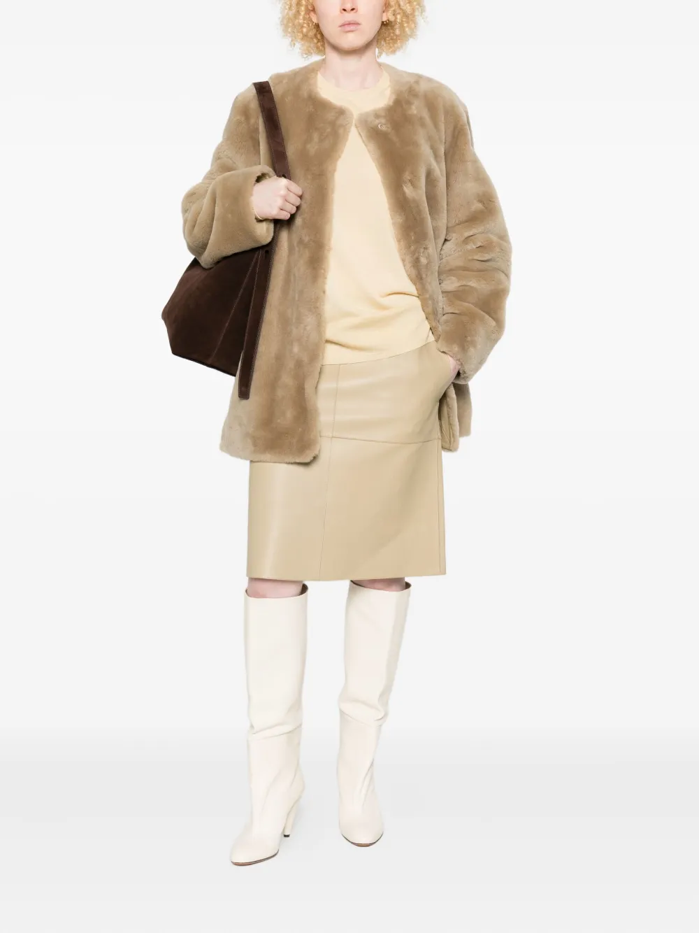 TOTEME Leren rok met vlakken - Beige
