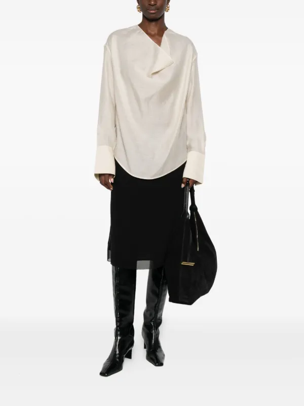 toteme ボリュームブラウス Oversized devoré shirt black – TOTEME
