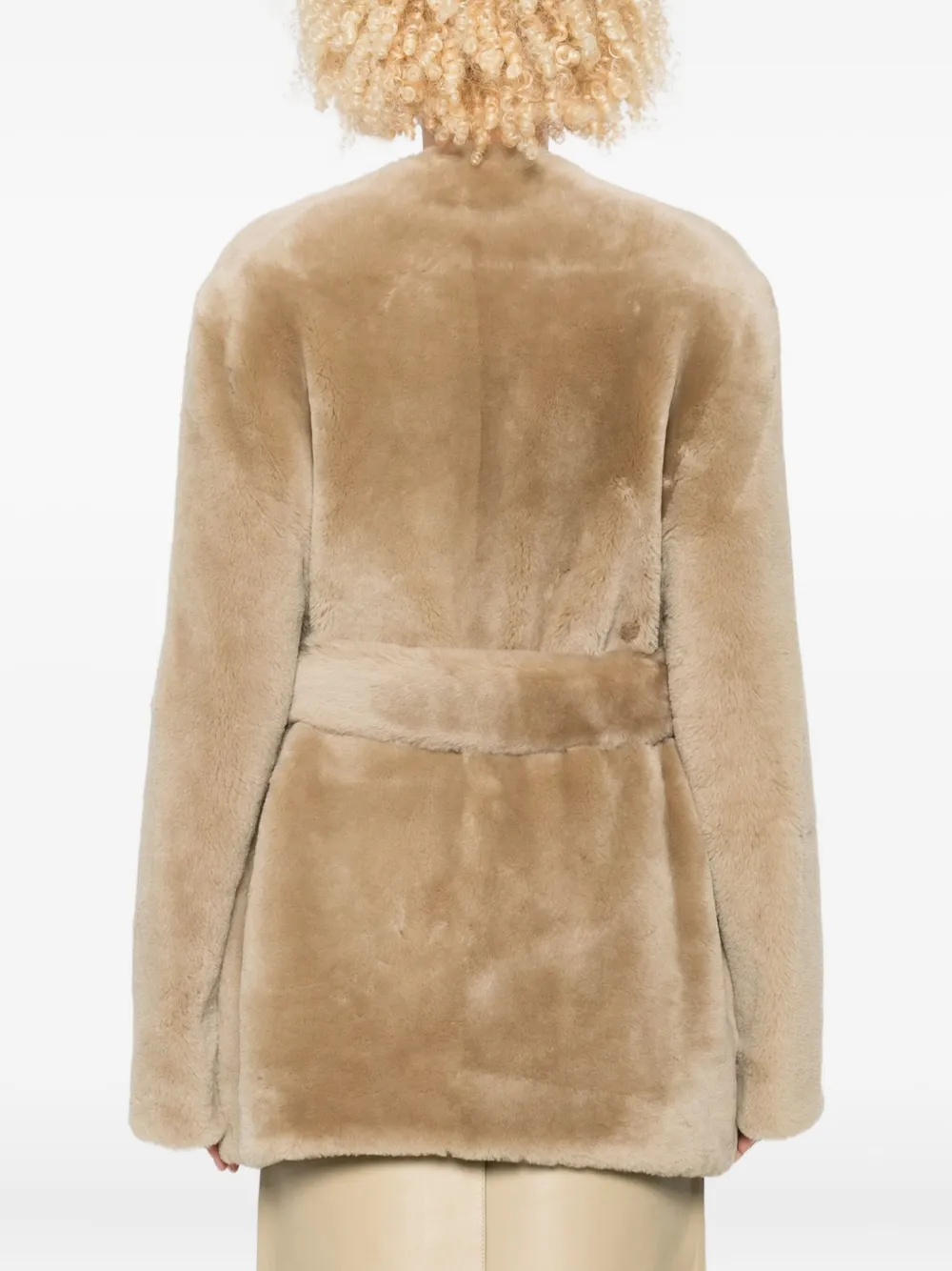 Totême Belted Shearling Jacket In Neutral