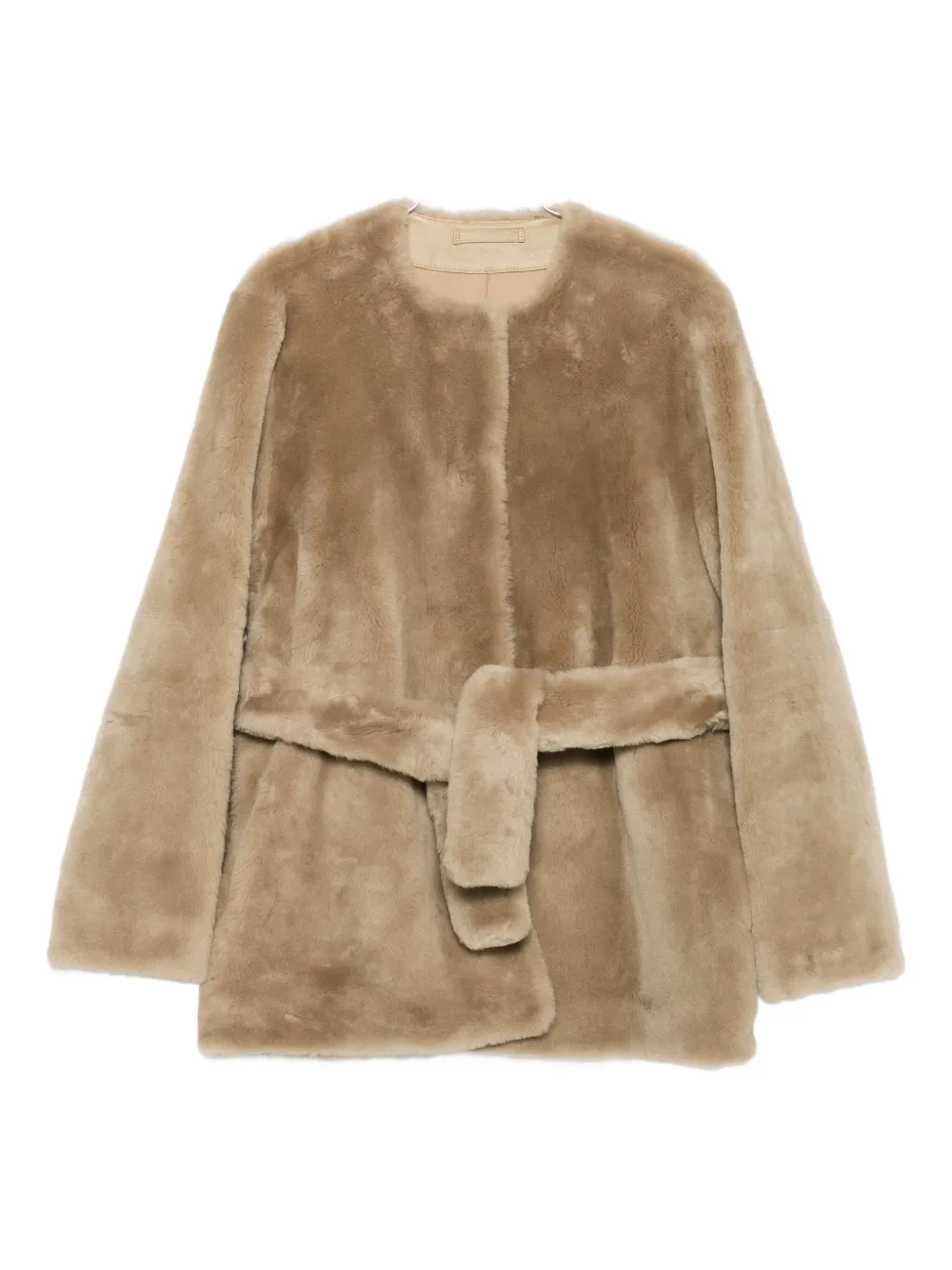 Totême Belted Shearling Jacket In Neutral