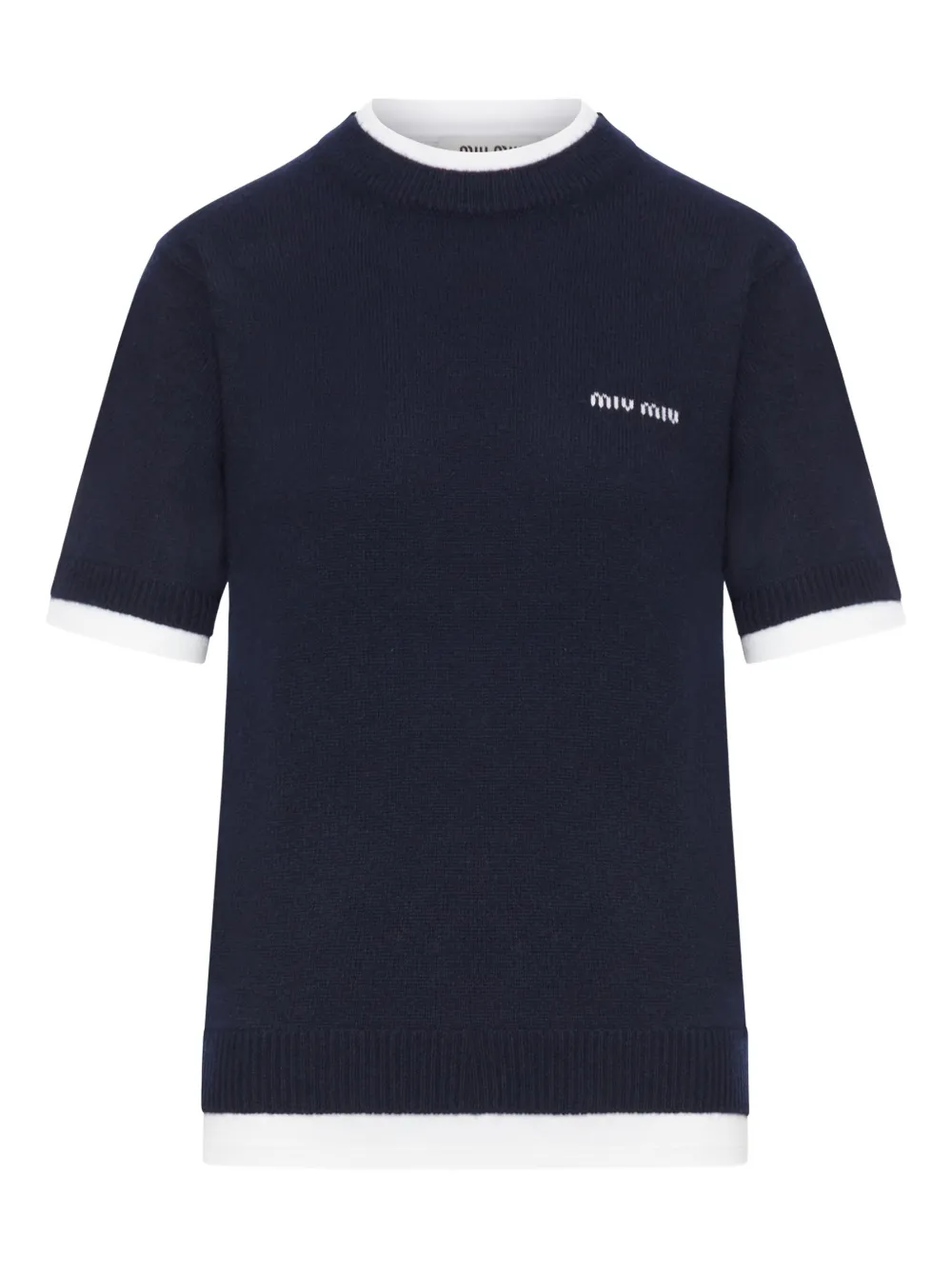 Miu short-sleeved cashmere sweater Blauw