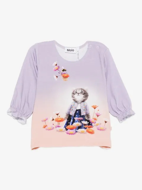 Molo cat-print ruffled top