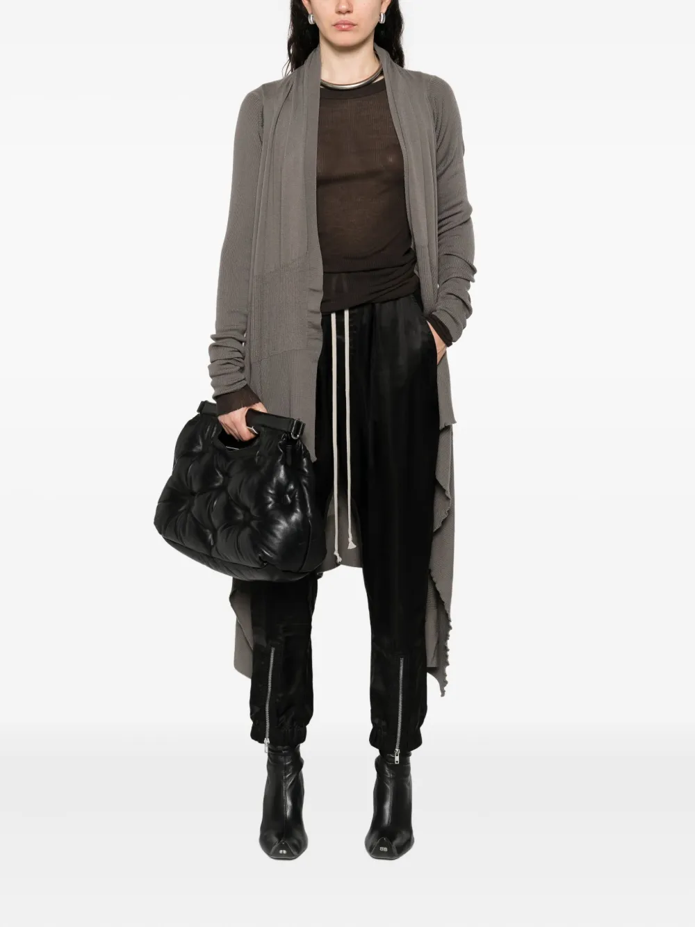 Rick Owens ribbed asymmetric wool coat Grijs