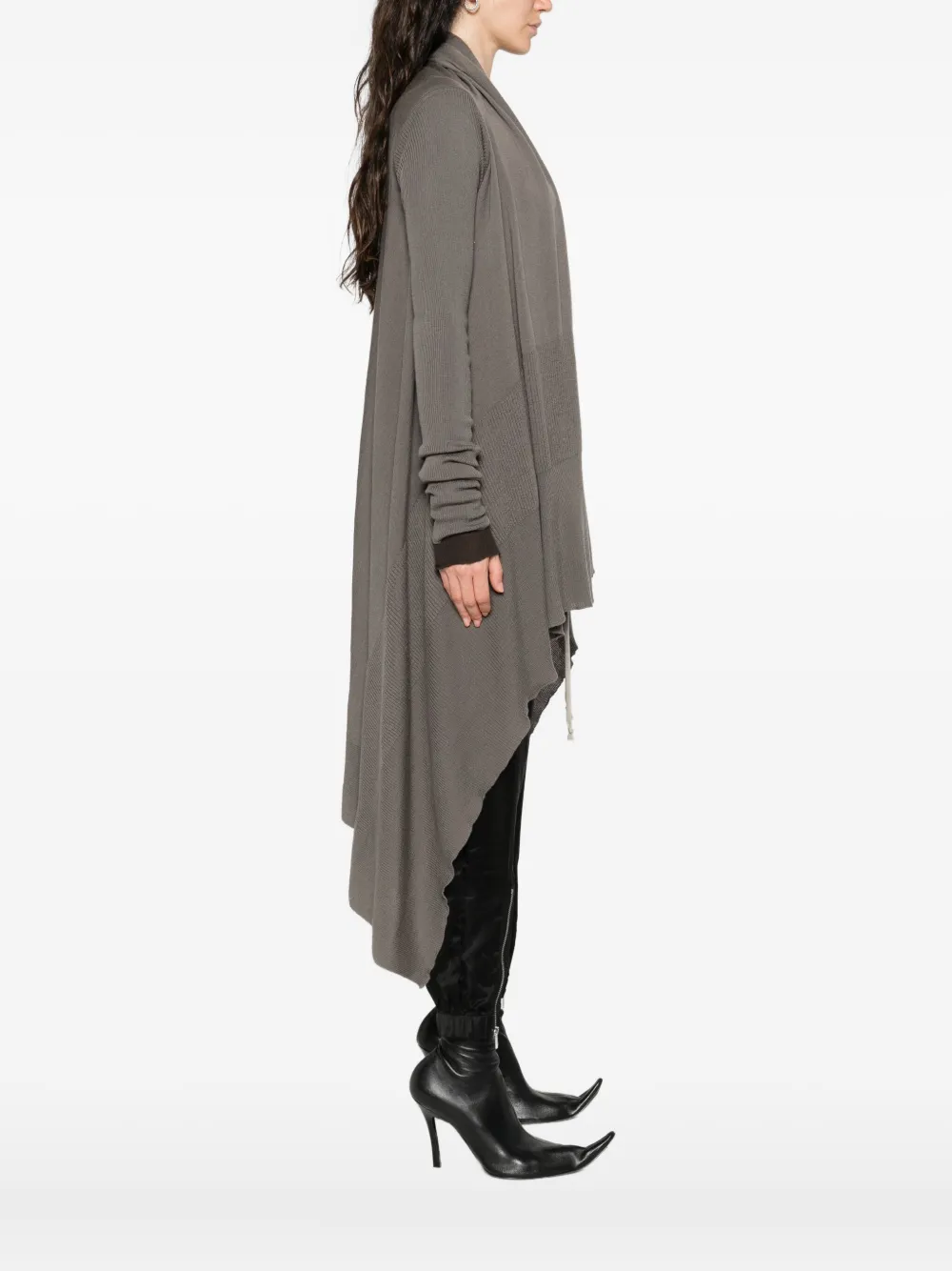 Rick Owens ribbed asymmetric wool coat Grijs