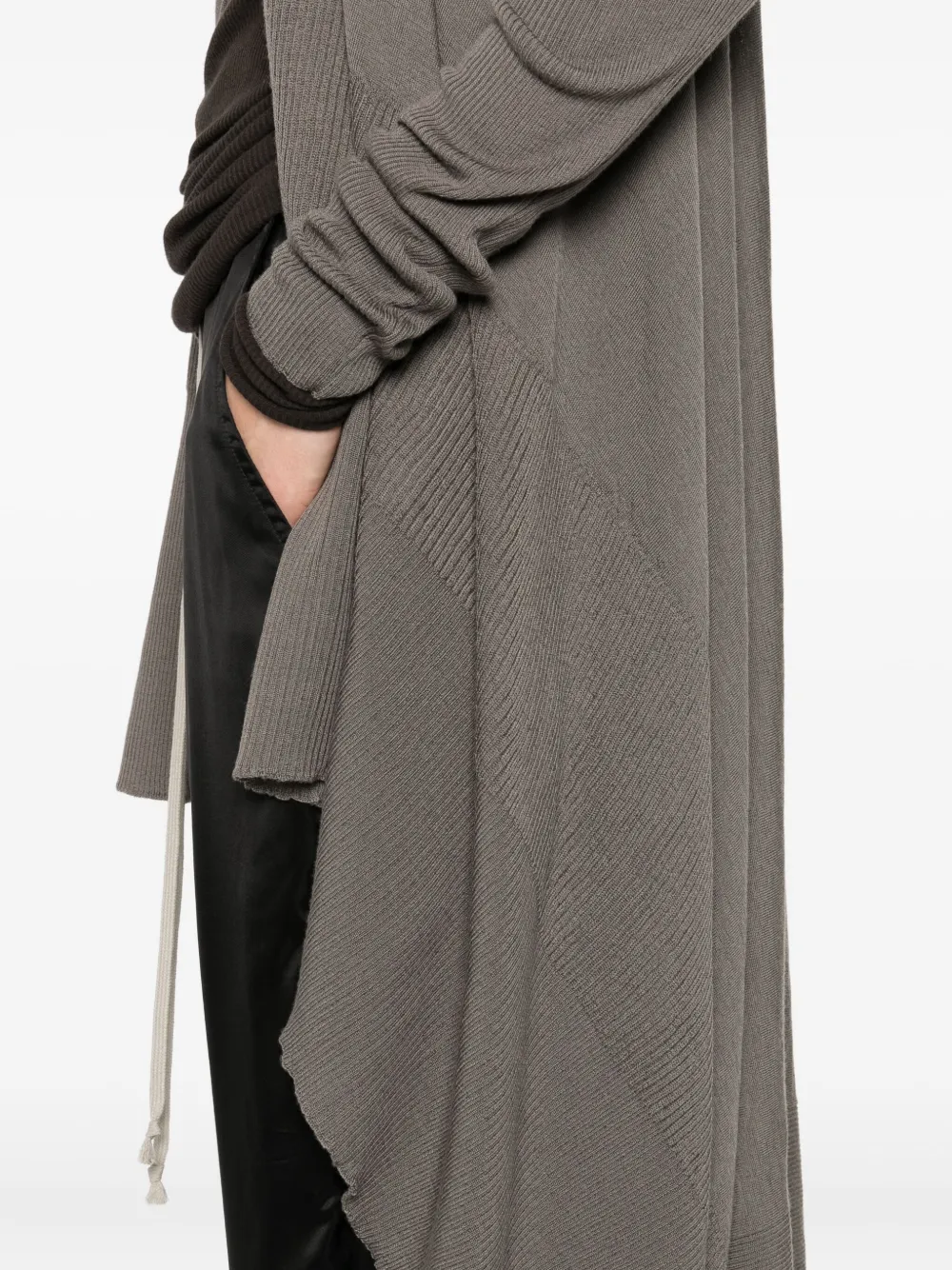 Rick Owens ribbed asymmetric wool coat Grijs