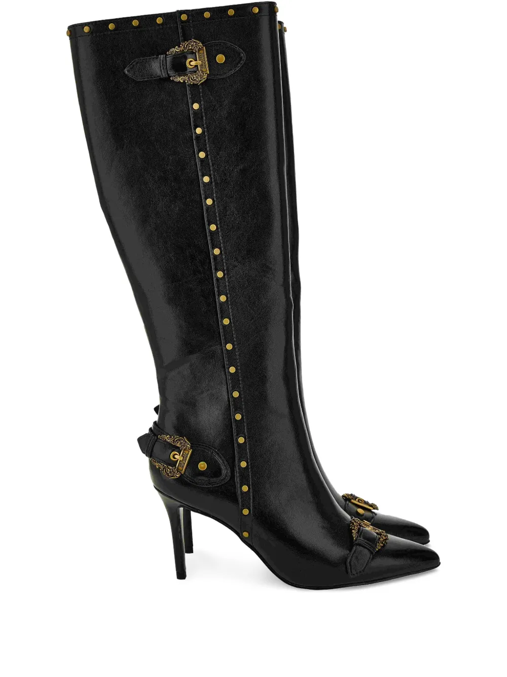 Versace Jeans Couture buckle-detail studded knee-high boots Black