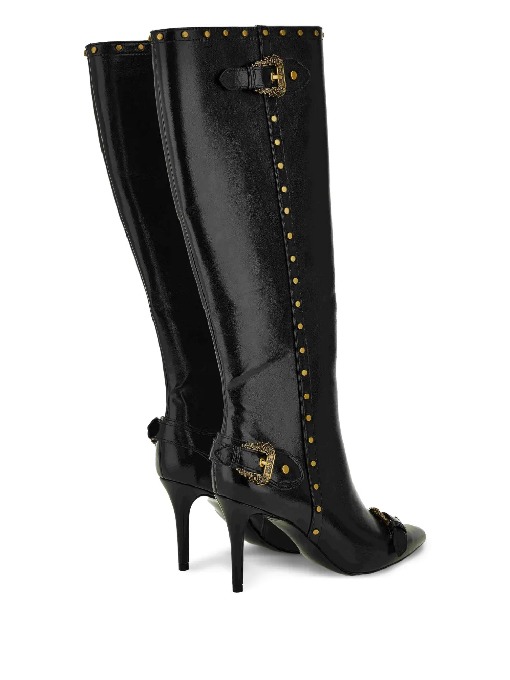 Versace Jeans Couture buckle-detail studded knee-high boots Black