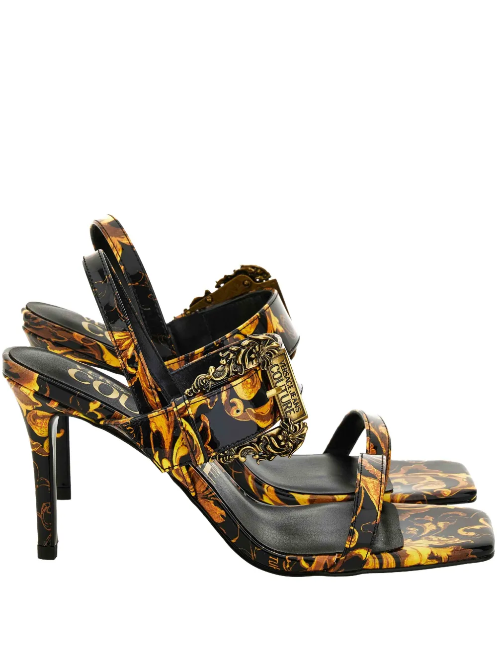 Versace Jeans Couture baroque-print buckle sandals Black
