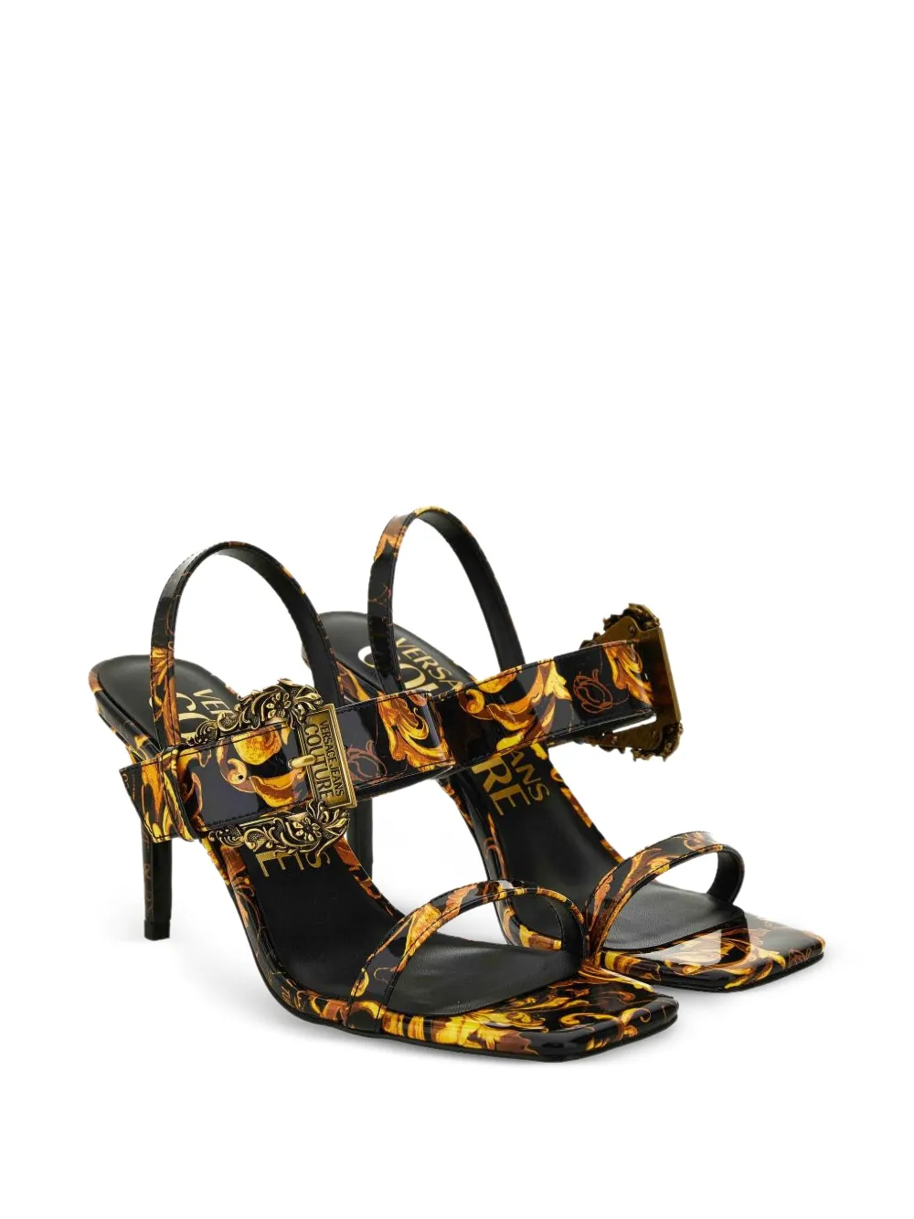 Versace Jeans Couture baroque-print buckle sandals Black