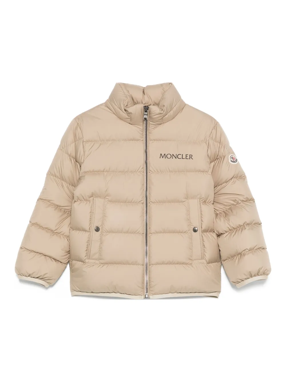 Moncler Enfant Bajan gewatteerd jack met logoprint Beige