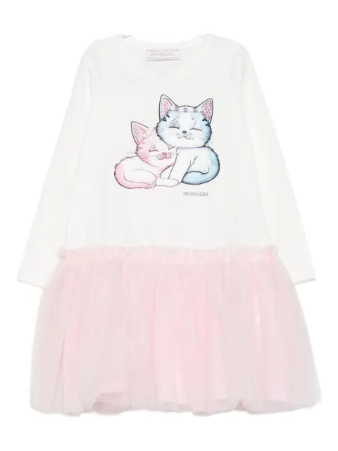 Monnalisa cat-print tullem casual dress