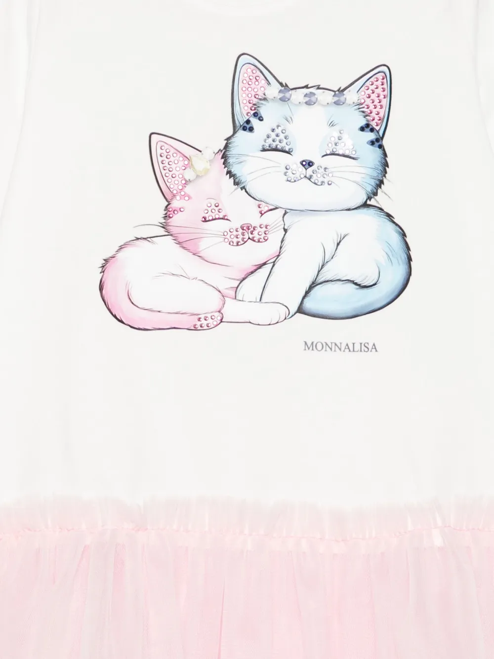 Monnalisa Tulen jurk met kattenprint Wit