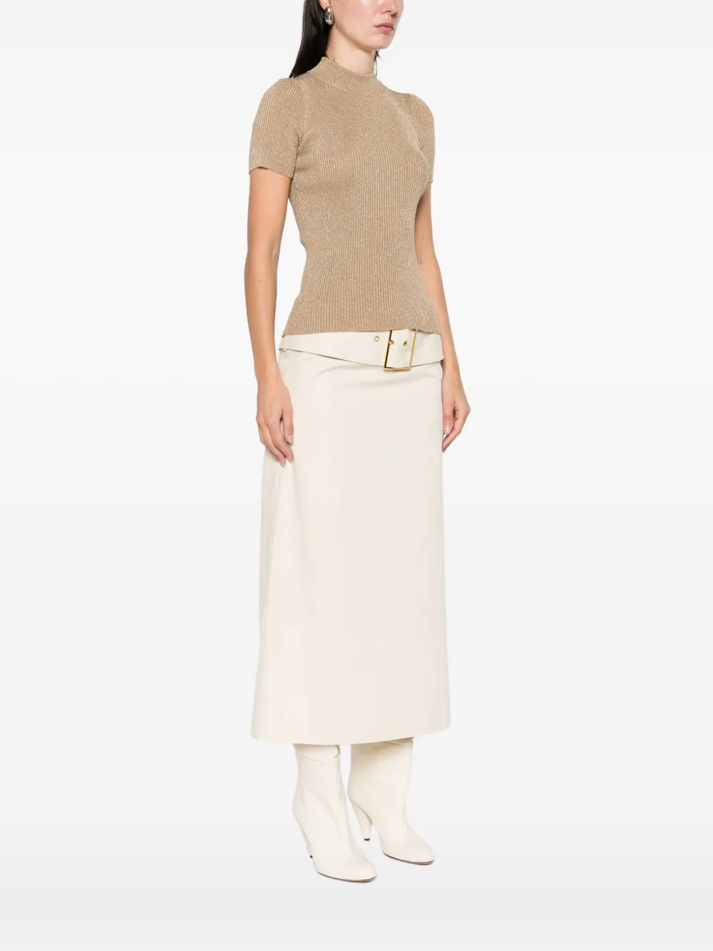 Max Mara Spezie Ribbed Short-sleeve Top In Brown