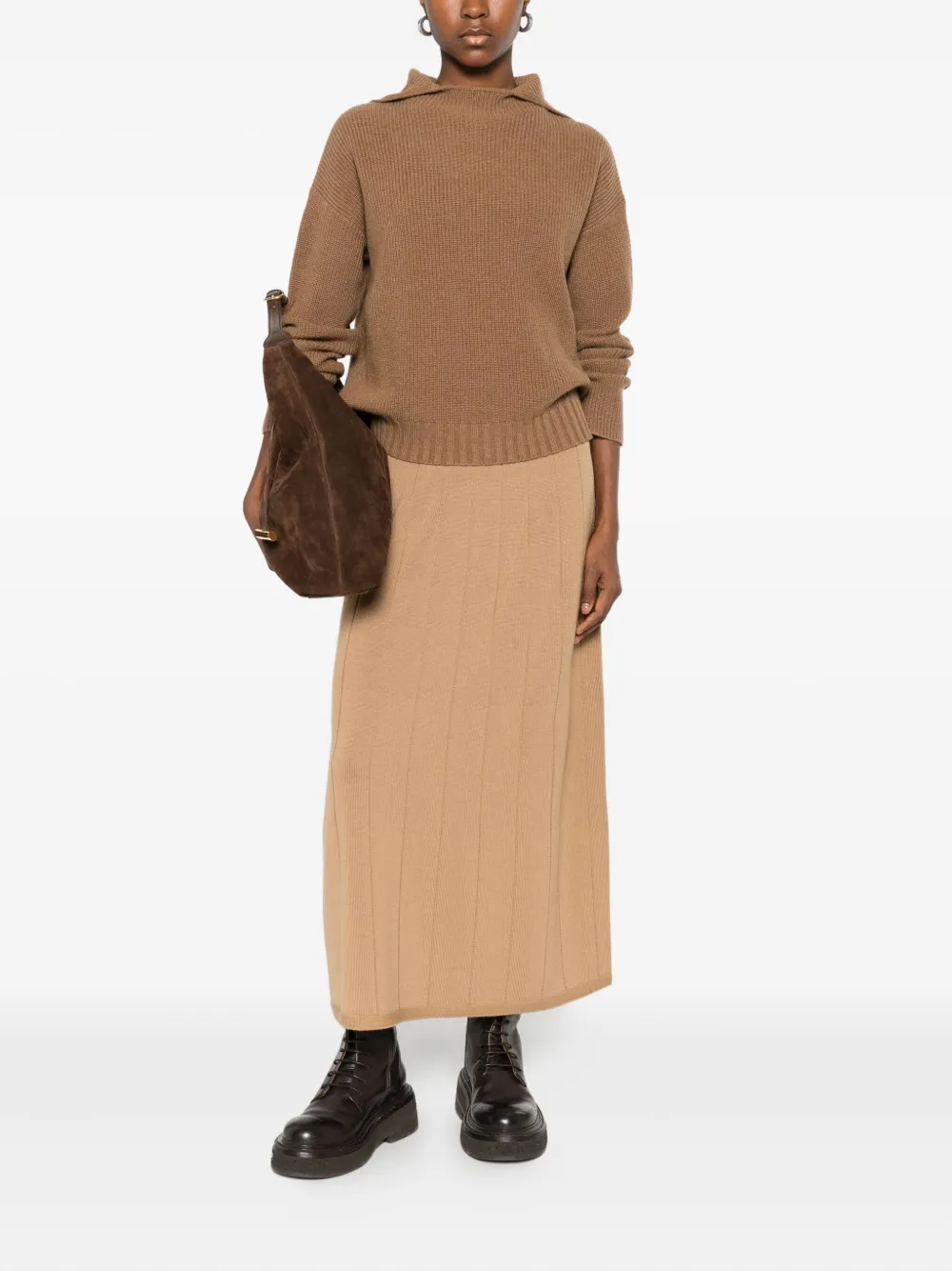Max Mara virgin-wool ribbed midi skirt - Bruin