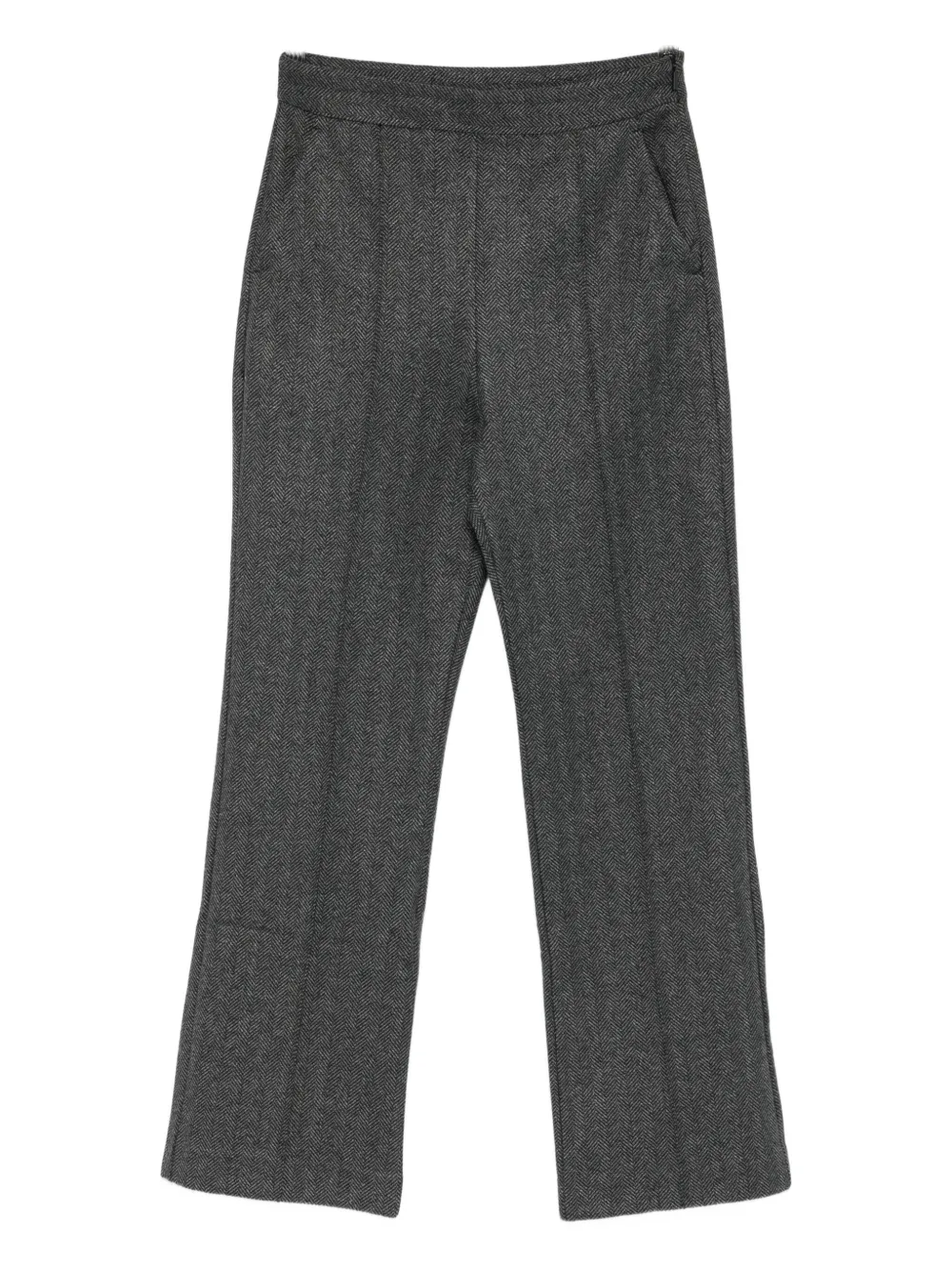 Max Mara Herringbone Cropped Trousers In Gray