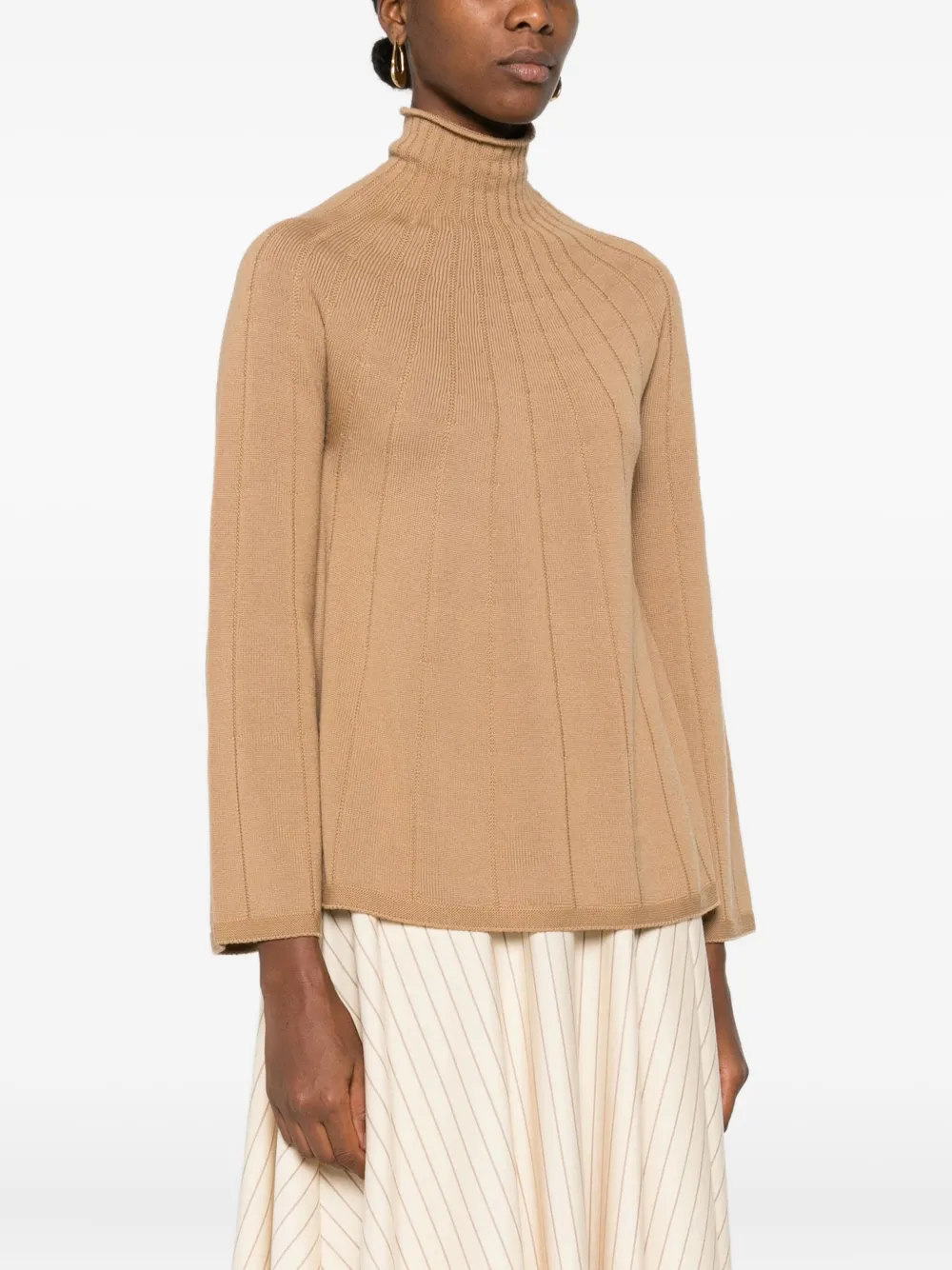 Max Mara Ribbed Turtleneck Sweater In Brown