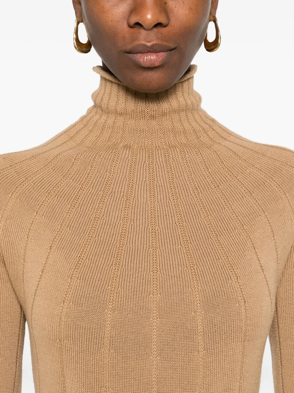 Max Mara Ribbed Turtleneck Sweater In Brown